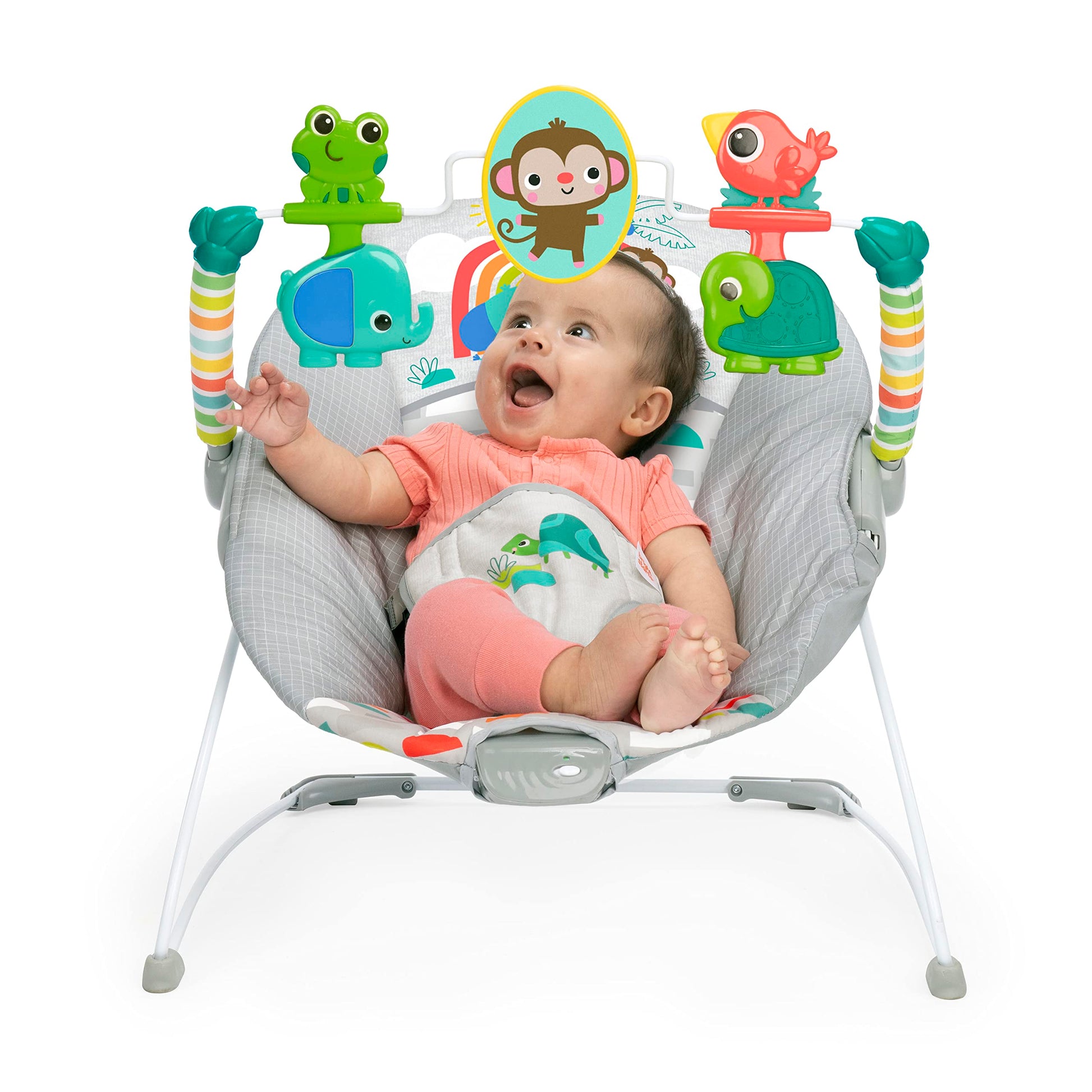 Bright Starts Playful Paradise - Asiento cómodo para bebé con vibración calmante y juguetes, unisex, 0-6 meses