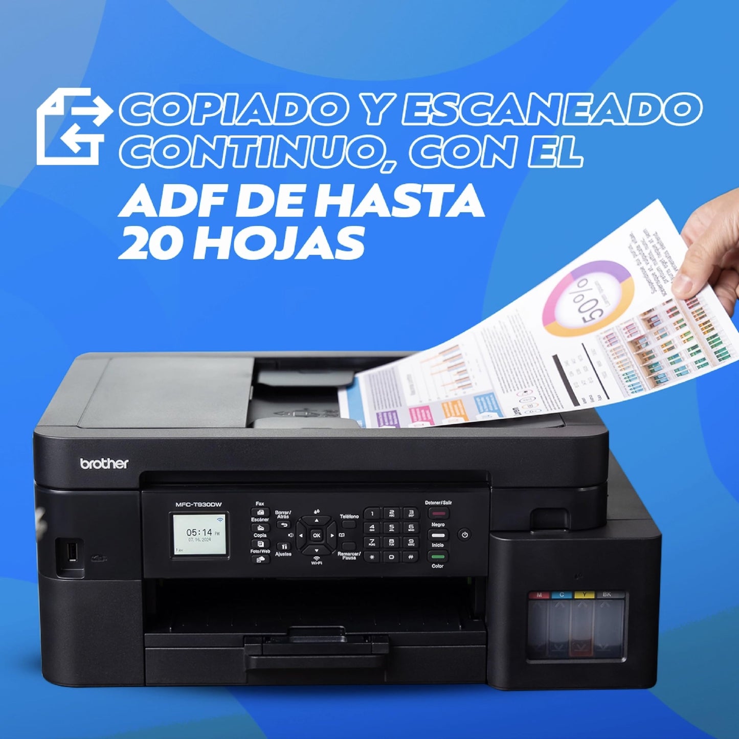 Brother Impresora Multifuncional 4 en 1 Inyección de Tinta Continua a Color MFC-T930DW | Tecnología InkBenefit Tank | Impresión Dúplex,Conectividad Wi-Fi 5GHz, Fax | Impresión en Negro y Color