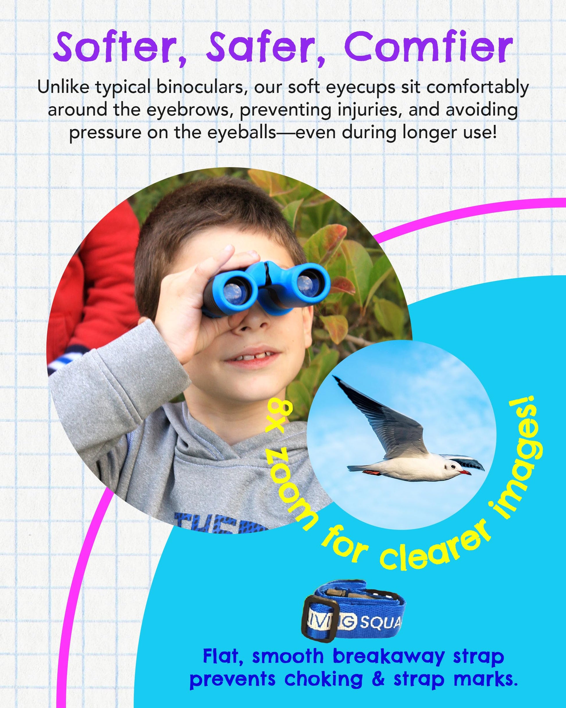 Living Squad - Prismáticos para niños, 8 x 21 Pulgadas, Color Azul, para niños de 3 a 12 años, a Prueba de Golpes, para niños con óptica de Alta resolución, Funda, Correa para el Cuello