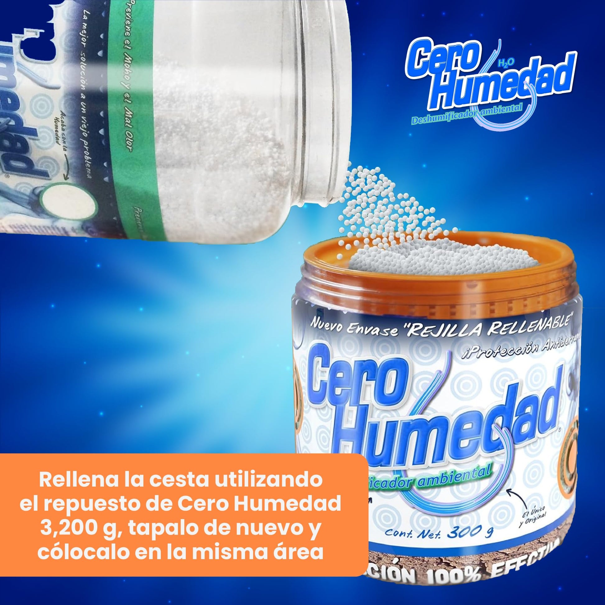 Cero Humedad - Deshumidificador de 3.2 Kg - Incluye 2 Rejillas Rellenables 300 Grs c/u