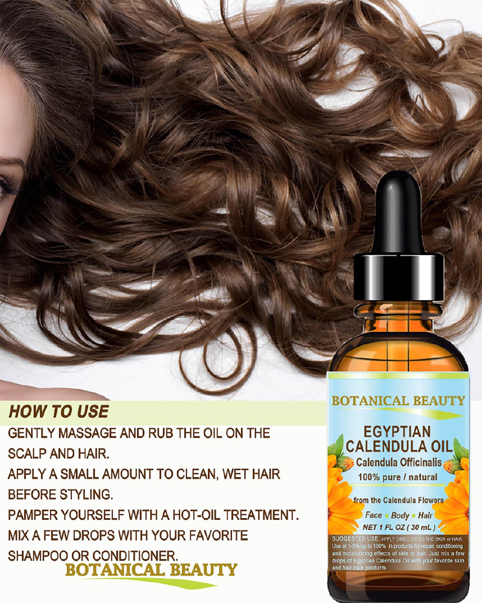 CALENDULA OIL Egyptian Calendula Officinalis Marigold Oil 100% Pure Natural for Face, Skin, Body, Hair, Nail Care 1 Fl.oz.- 30 ml Skin Moisturiser, Antioxidant Serum by