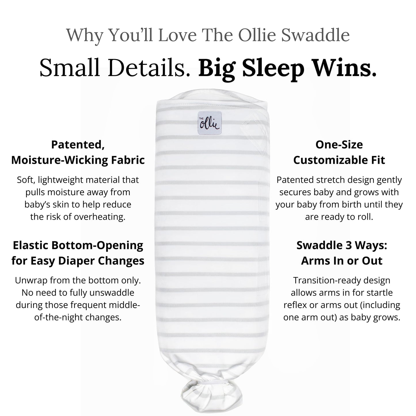 The Ollie Swaddle – Manta ajustable para envolver bebés recién nacidos | Aprobada por pediatras para un sueño seguro | Cierre fácil | Brazos libres | Ligera, lavable a máquina | Fácil acceso para el