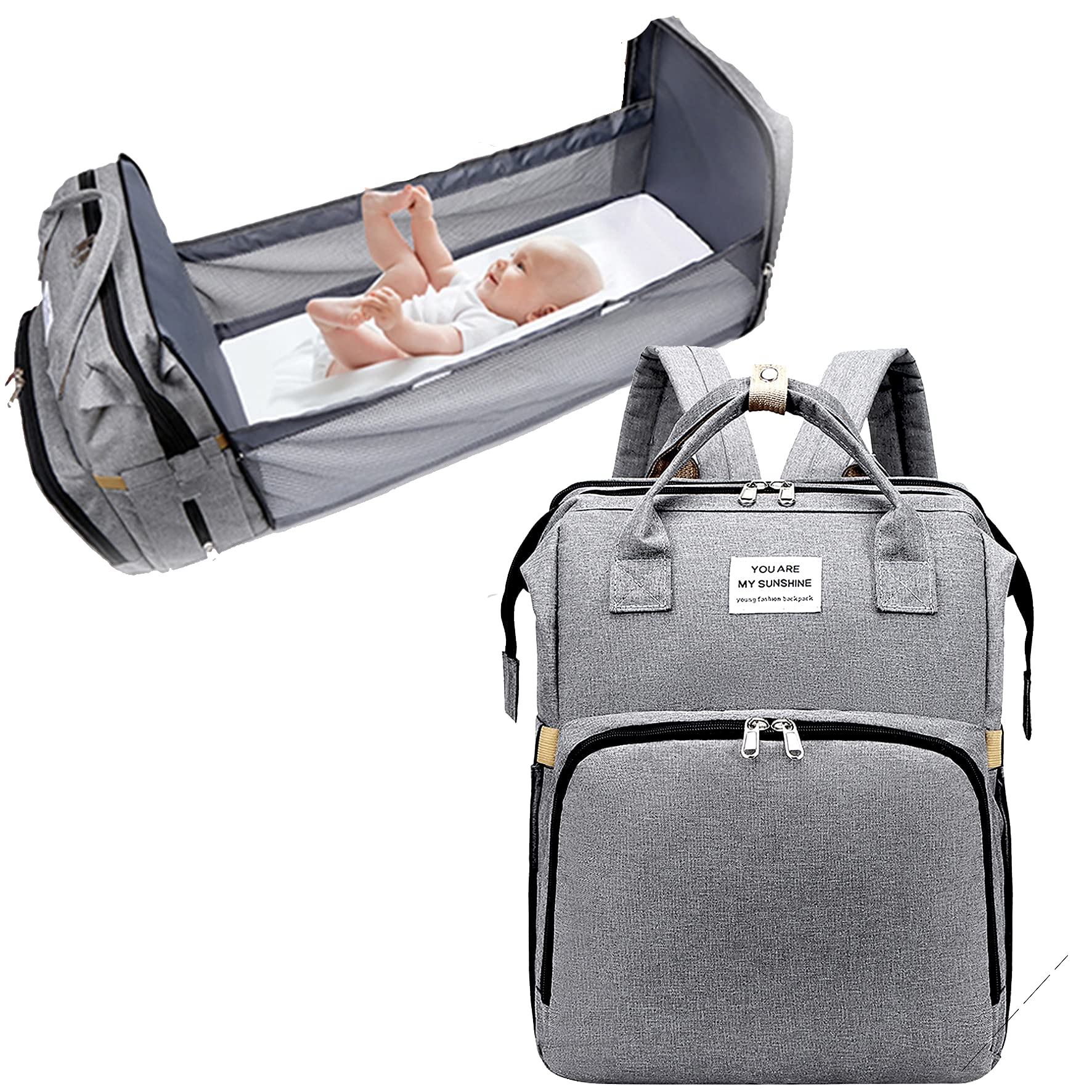 Zen Zen Pañalera Moderna Mochila Impermeable Térmica Con Puerto USB Funda Para Biberón Agujero Para Audífonos Diseño Antirrobo (Gris)