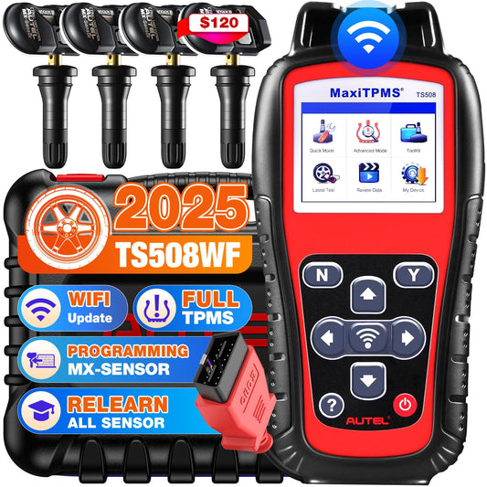 Autel MaxiTPMS TS508WF KIT, 2025 TPMS Herramienta de reinicio de programación con 4 sensores Autel MX ($120), WiFi Ver. TS601 TS508 TS501 PRO, Relearn/Activate All TPMS Sensor, TPMS Restablecer,