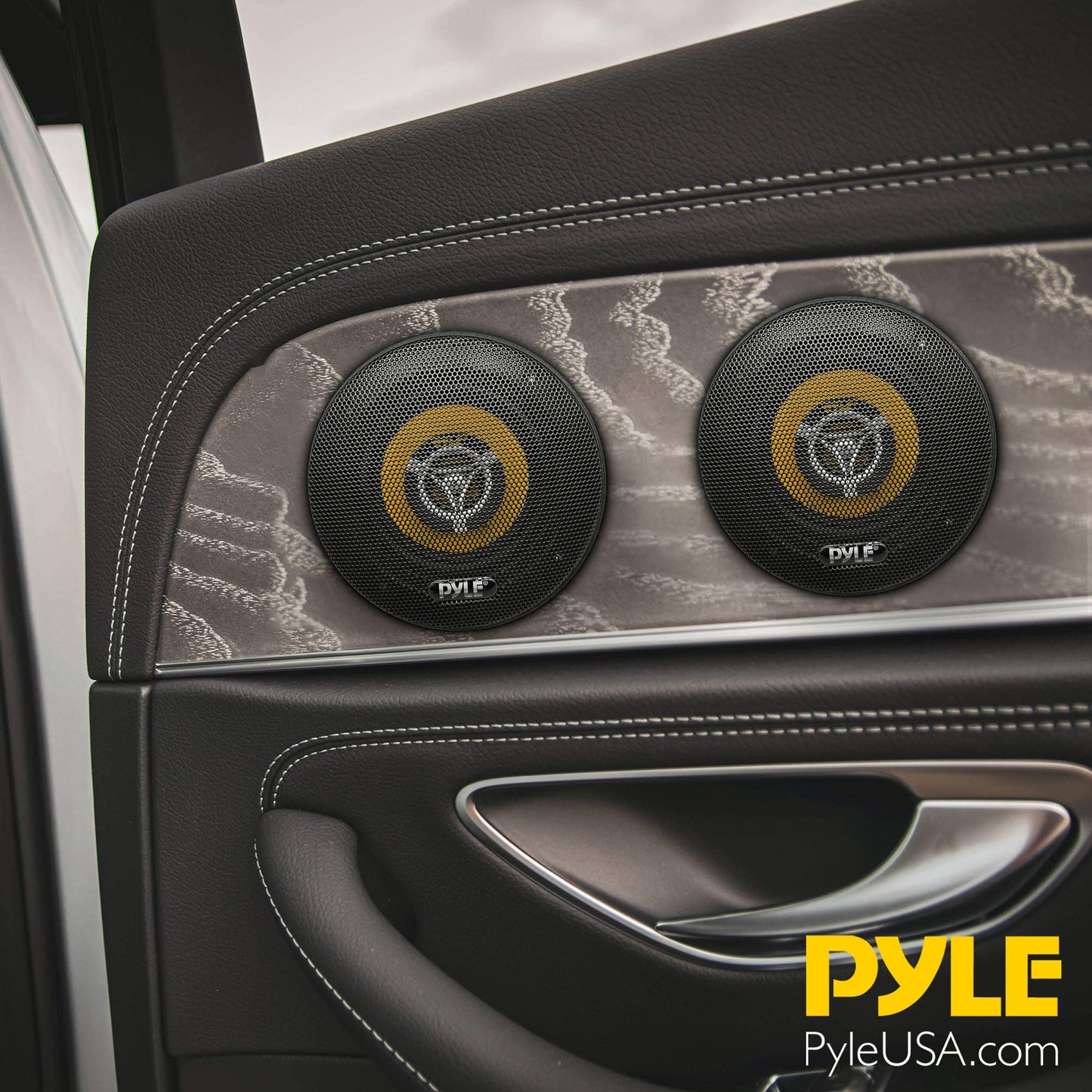 Pyle Sistema de Altavoces de Dos Vías para Auto, 6.5" 240W, 4 Ohm, Medio y Tweeter, Imán de 30 Oz, Profundidad de Montaje 2.25", Para Estéreo de Auto, Par, Amarillo