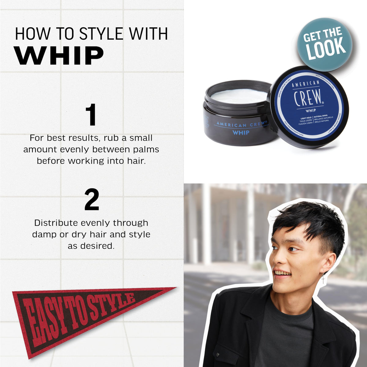 AMERICAN CREW Crema Para El Peinado De Látigo Para Hombres, Como Gel Para El Cabello Con Fijación Ligera Y Brillo Natural, 3 Oz (Paquete De 1) Todos
