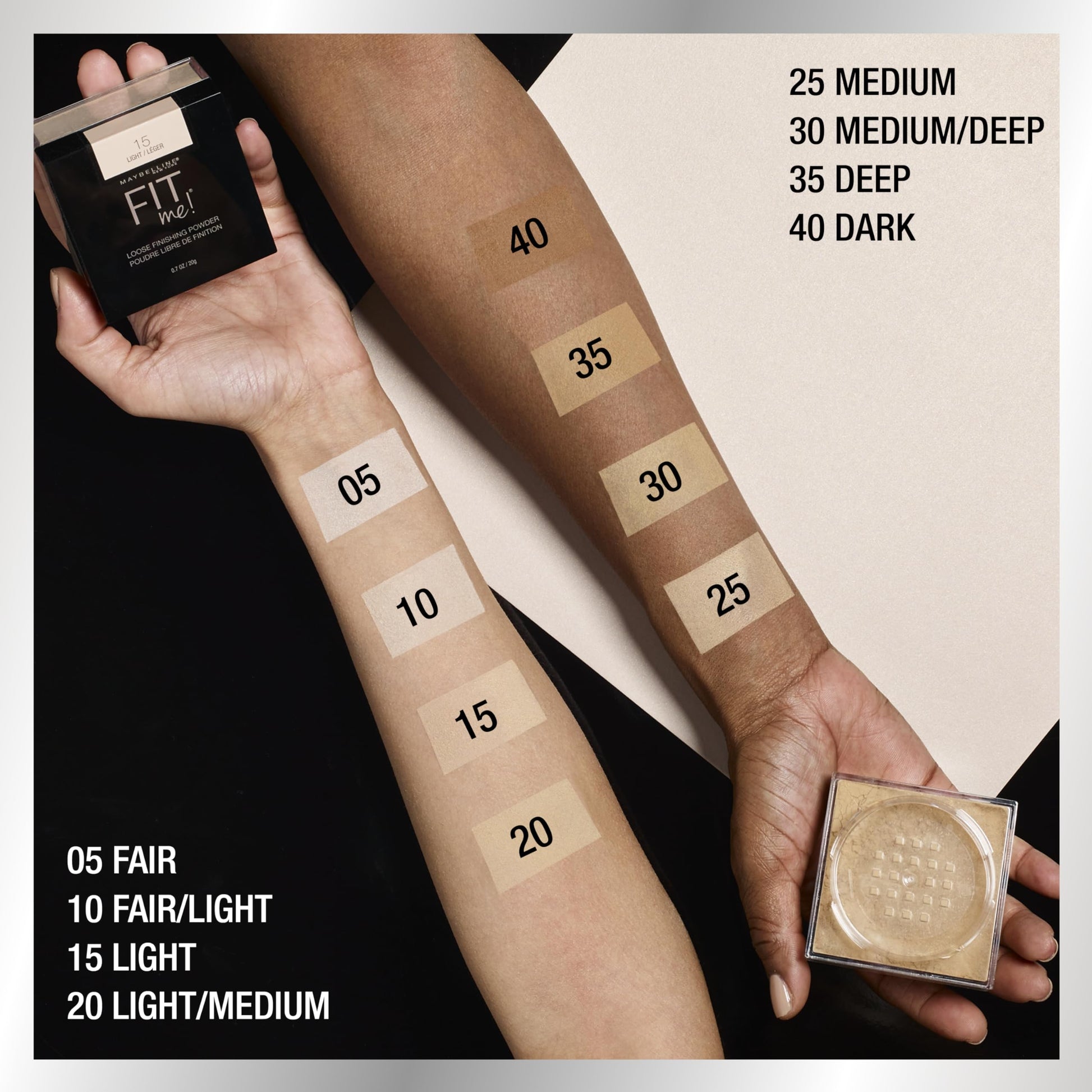 MAYBELLINE - Polvo de acabado suelto Fit Me, ligero, mediano, 0.7 oz.