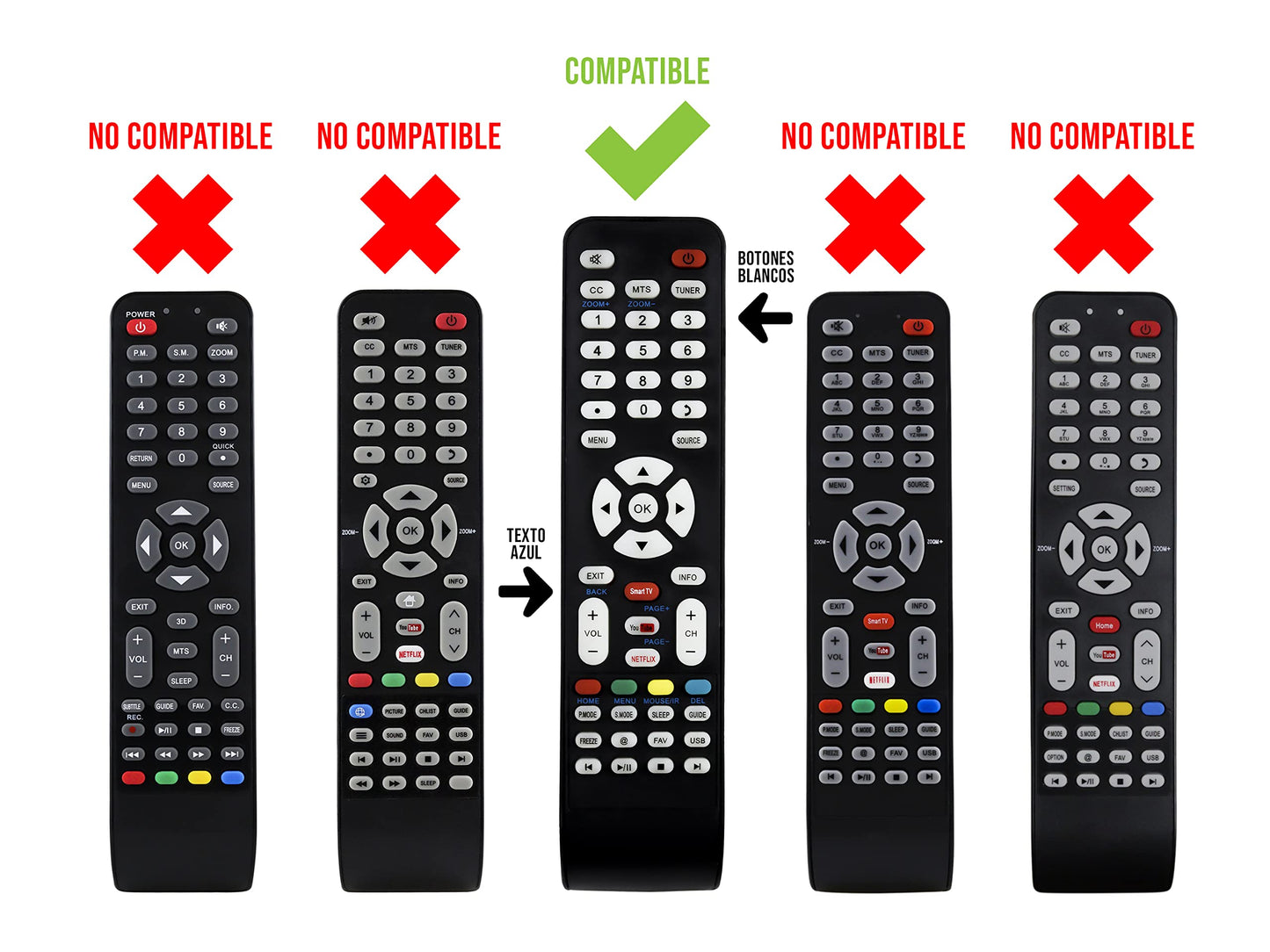 Control Remoto Atvio Pantalla Smart-TV Netflix Youtube, modelo:Atv32sm Atv43sm, control directo, no es necesario programar, comprar únicamente si tu modelo es igual al que se muestra en la imagen Letras Azules 4K