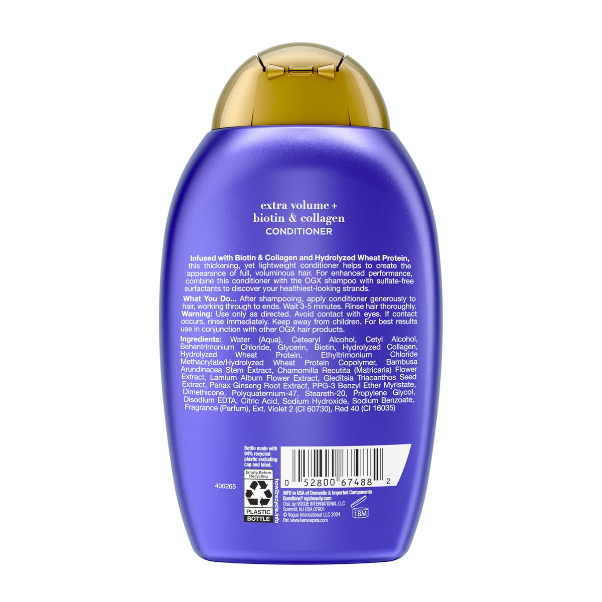 OGX, Acondicionador Volumen y Fuerza Extra de Biotina y Colágeno, 385 ml