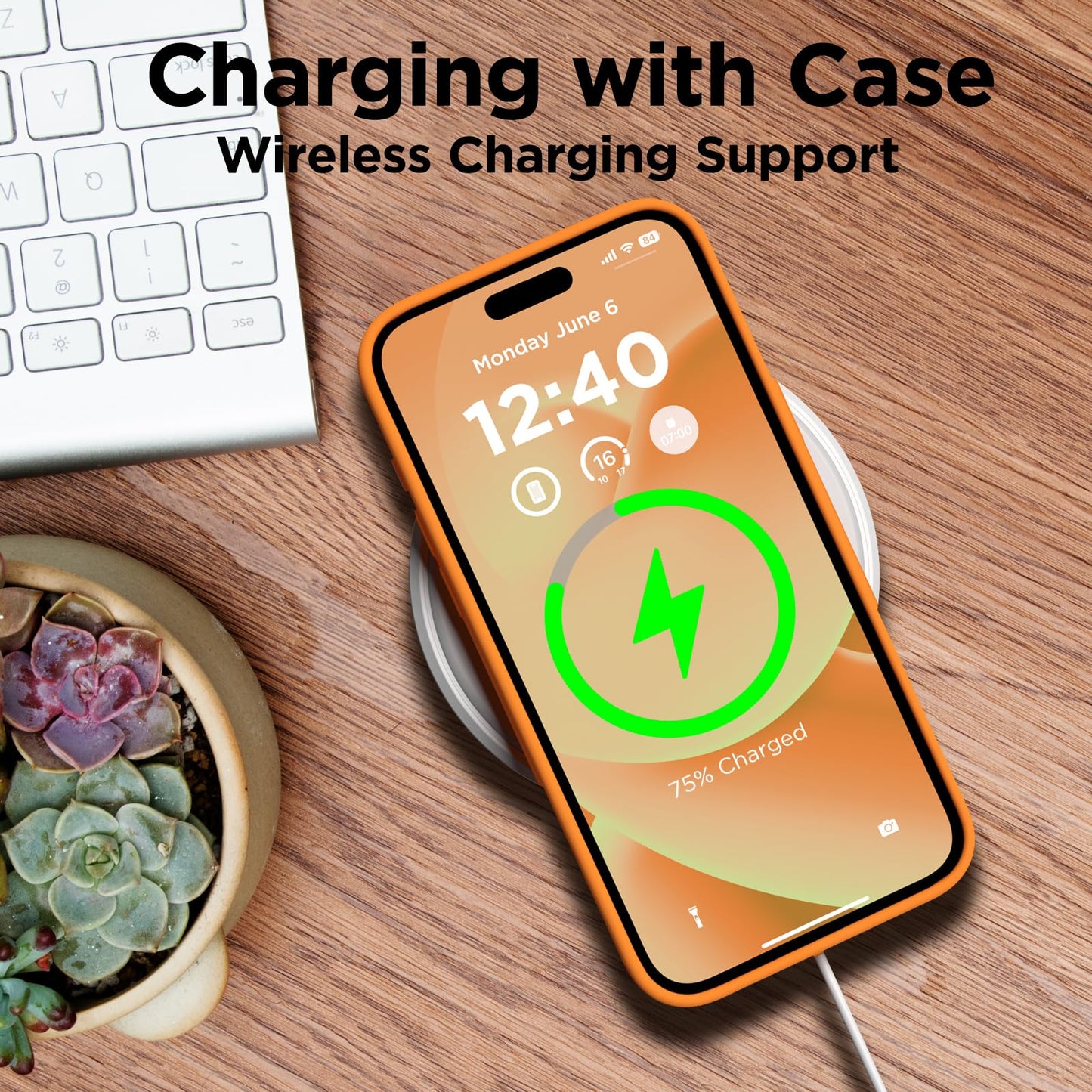 COFFKER - Funda compatible con iPhone 15 Pro, funda de silicona líquida, cuerpo completo, a prueba de golpes, funda delgada y delgada con forro de microfibra suave antiarañazos, 6.1 pulgadas, color naranja