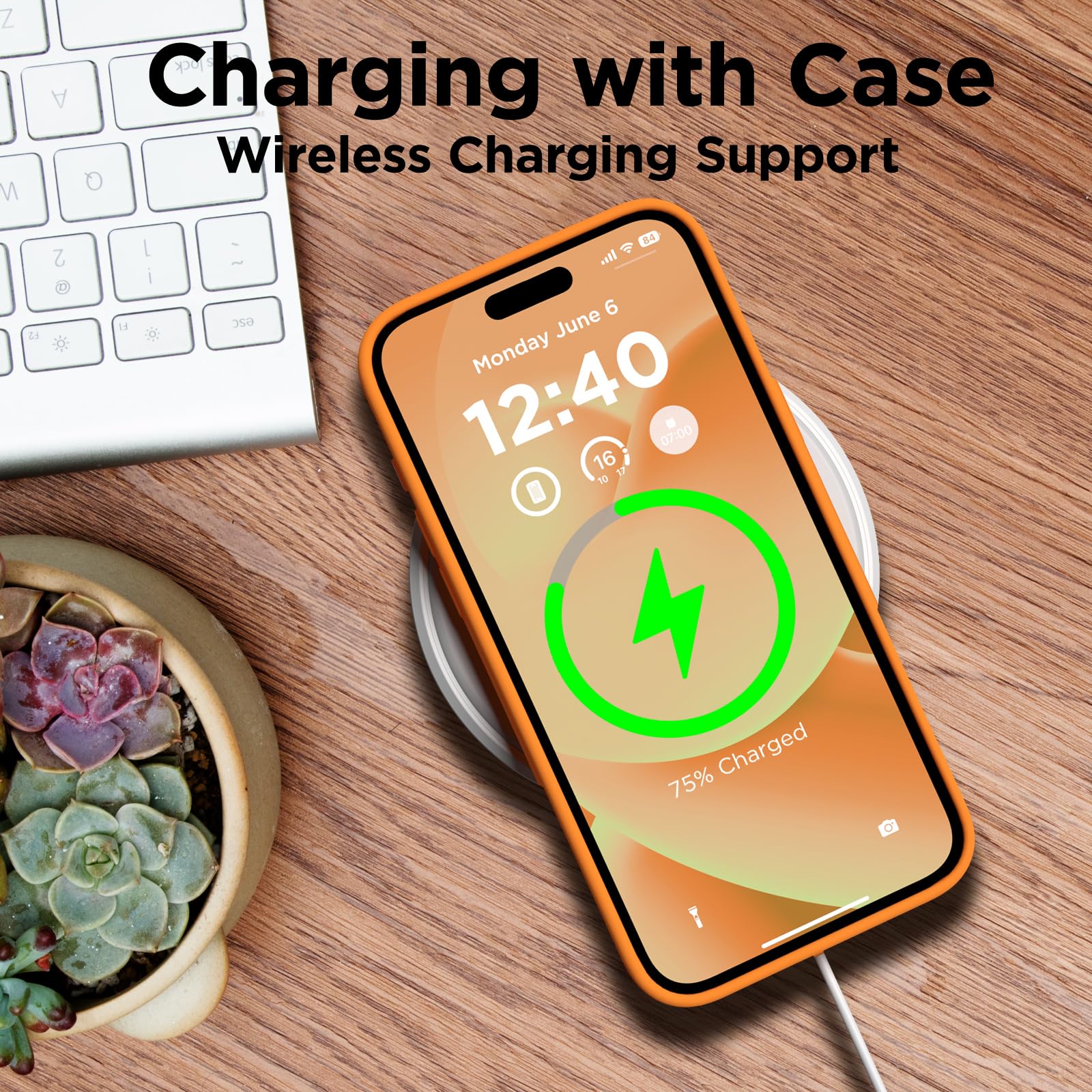 COFFKER - Funda compatible con iPhone 15 Pro, funda de silicona líquida, cuerpo completo, a prueba de golpes, funda delgada y delgada con forro de microfibra suave antiarañazos, 6.1 pulgadas, color naranja