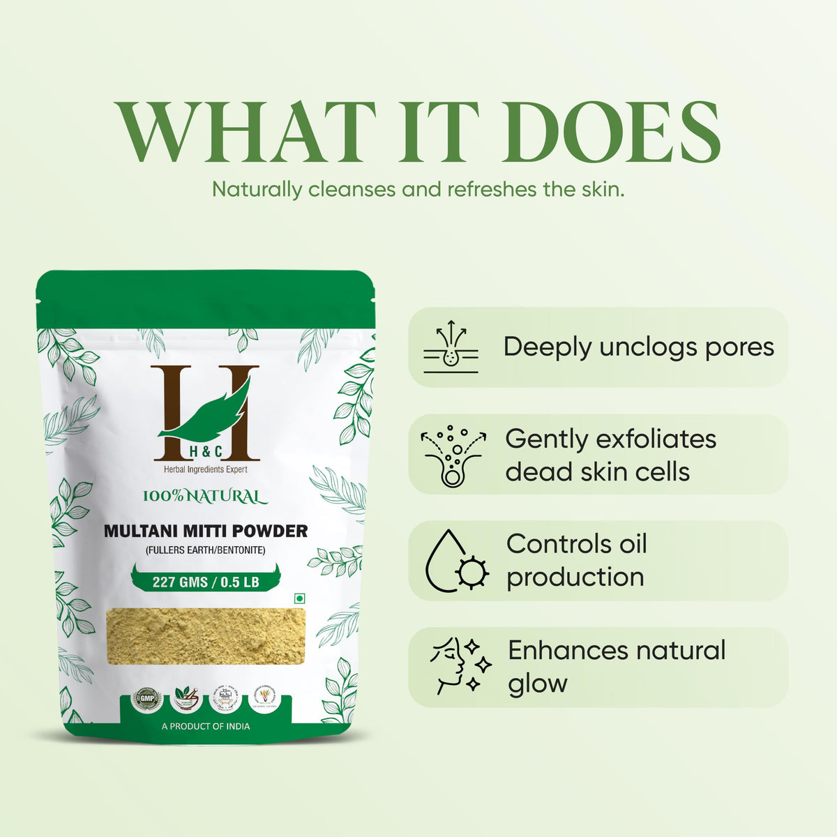 100% Pure Organically Processed Fuller's Earth Clay (Multani Mitti) Bentonite Clay- 1/2 LB - 227 gms - 8 oz