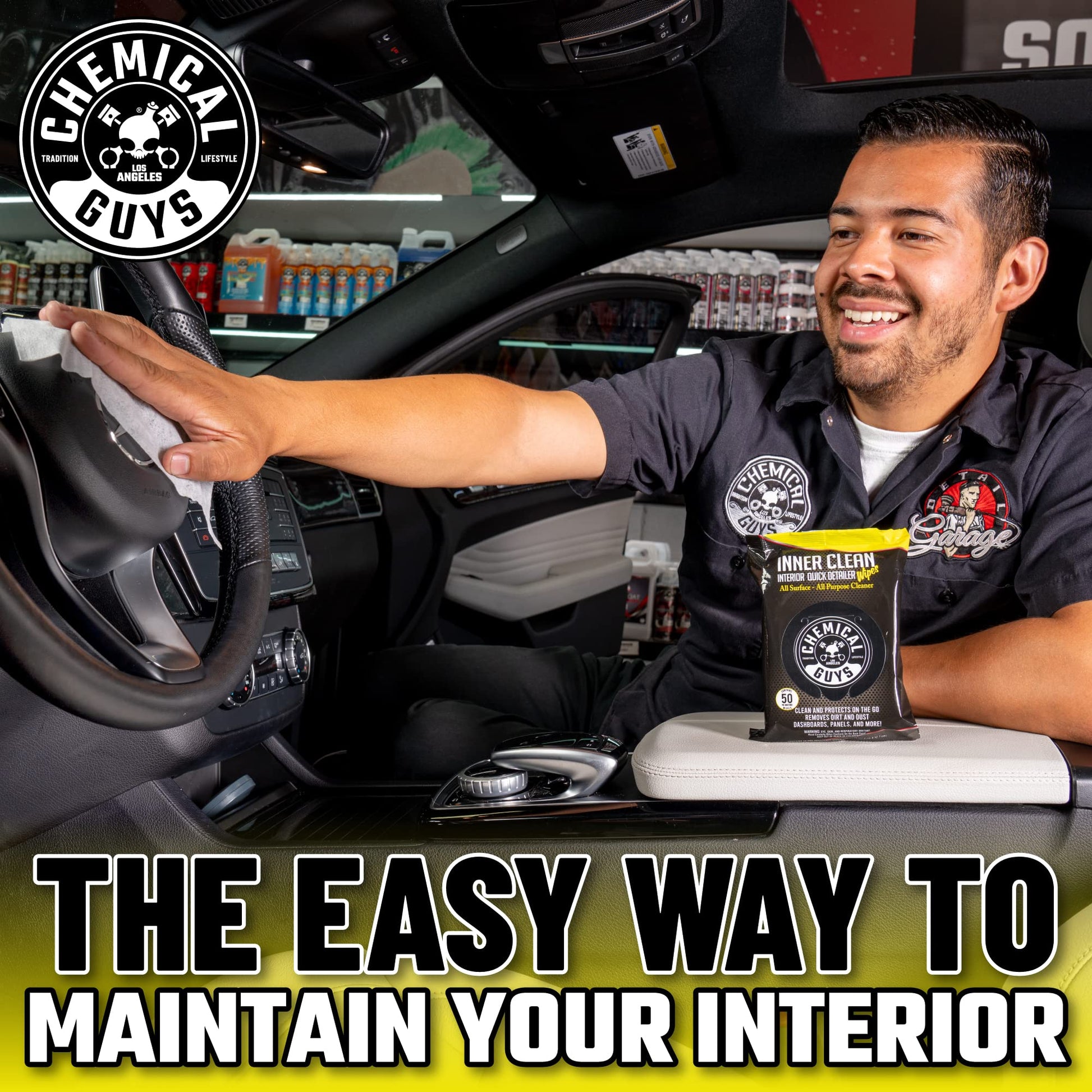 Chemical Guys Paquete Mega 50 Toallitas Detalladoras y Protectoras InnerClean Interior de, seguras para coches, camiones, todoterrenos, motocicletas, vehículos recreativos y más, (50 uds.)