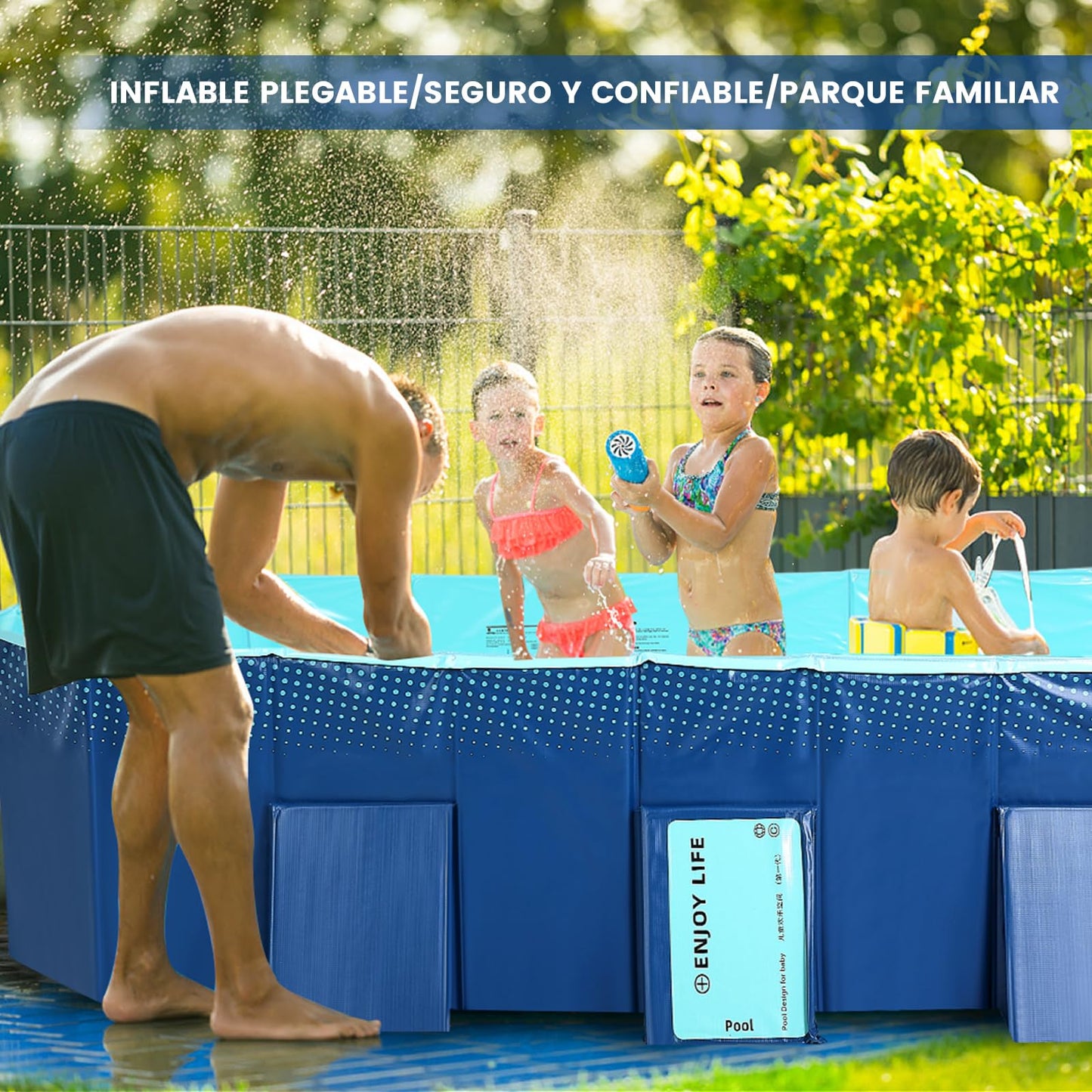 Alberca Grande Familiar YOMYM Azul Carcasa de Plástico Duro para Niños y Adultos