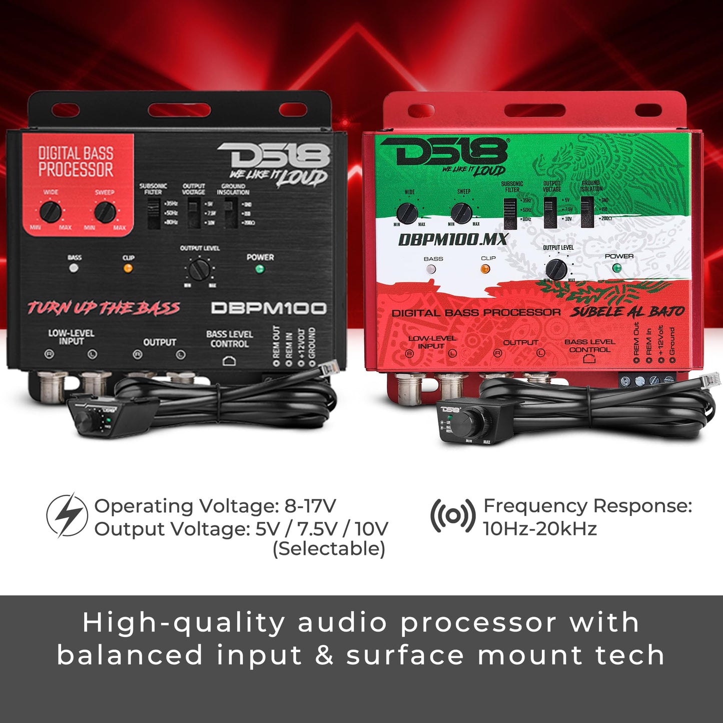 DS18 DBPM100.MX Procesador digital de graves, entrada y salida de preamplificador de 2 canales, filtro subsónico, restauración de graves digitales, amplificador de graves, control remoto de nivel con