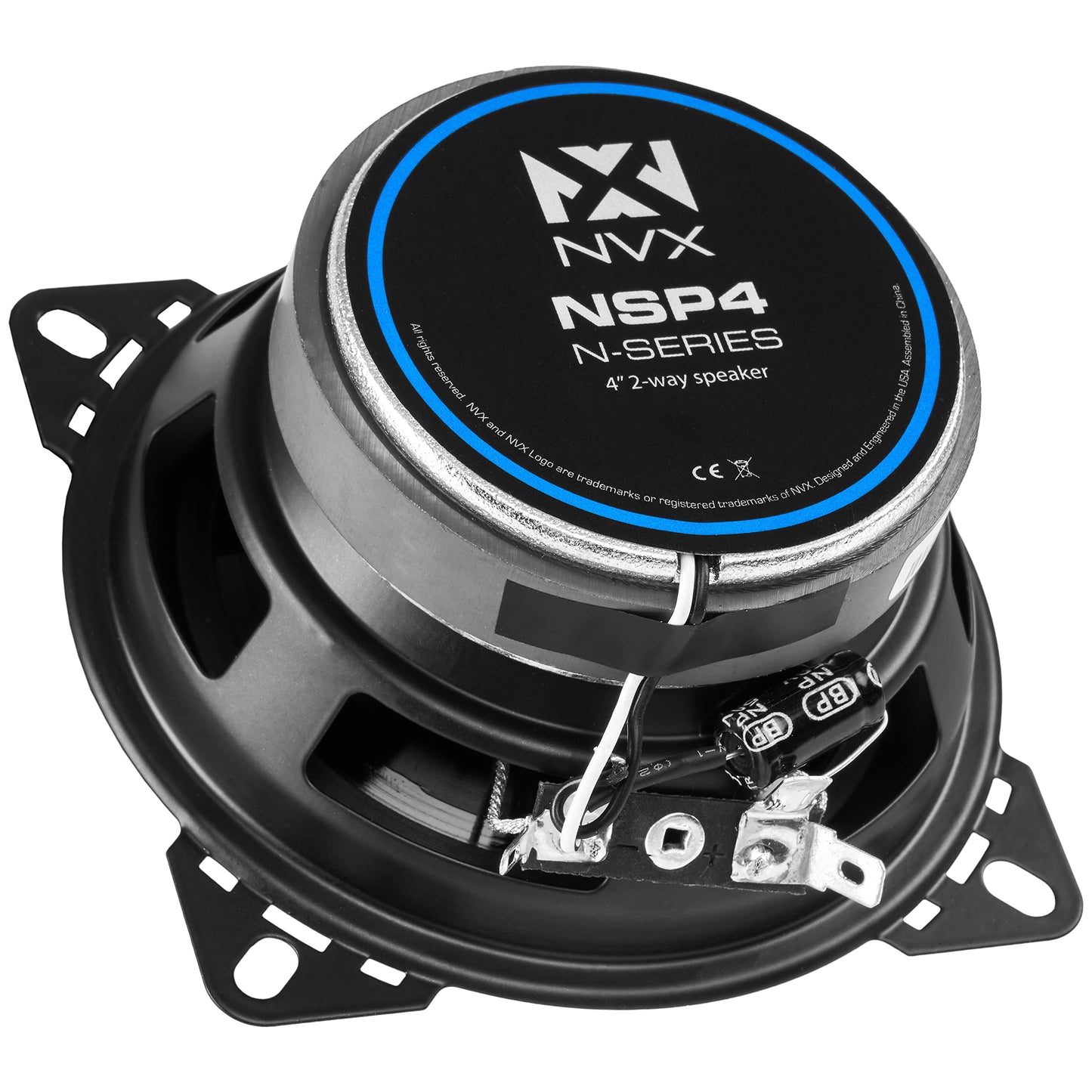 NVX NSP4 N-Series - Altavoces coaxiales para coche (4 pulgadas, 60 W, RMS de 2 vías, con tweeters cúpula de seda, juego de 2