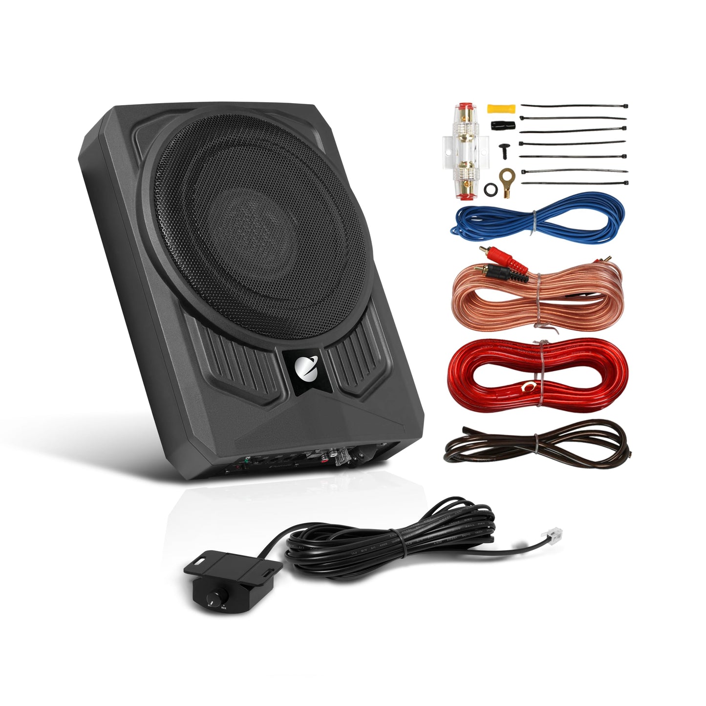 Planet Audio Subwoofer Amplificado para automóvil P10AWK: 1000 vatios, Perfil bajo, subwoofer de 10 Pulgadas, Kit de instalación de Amplificador de Calibre 8 Incluido.