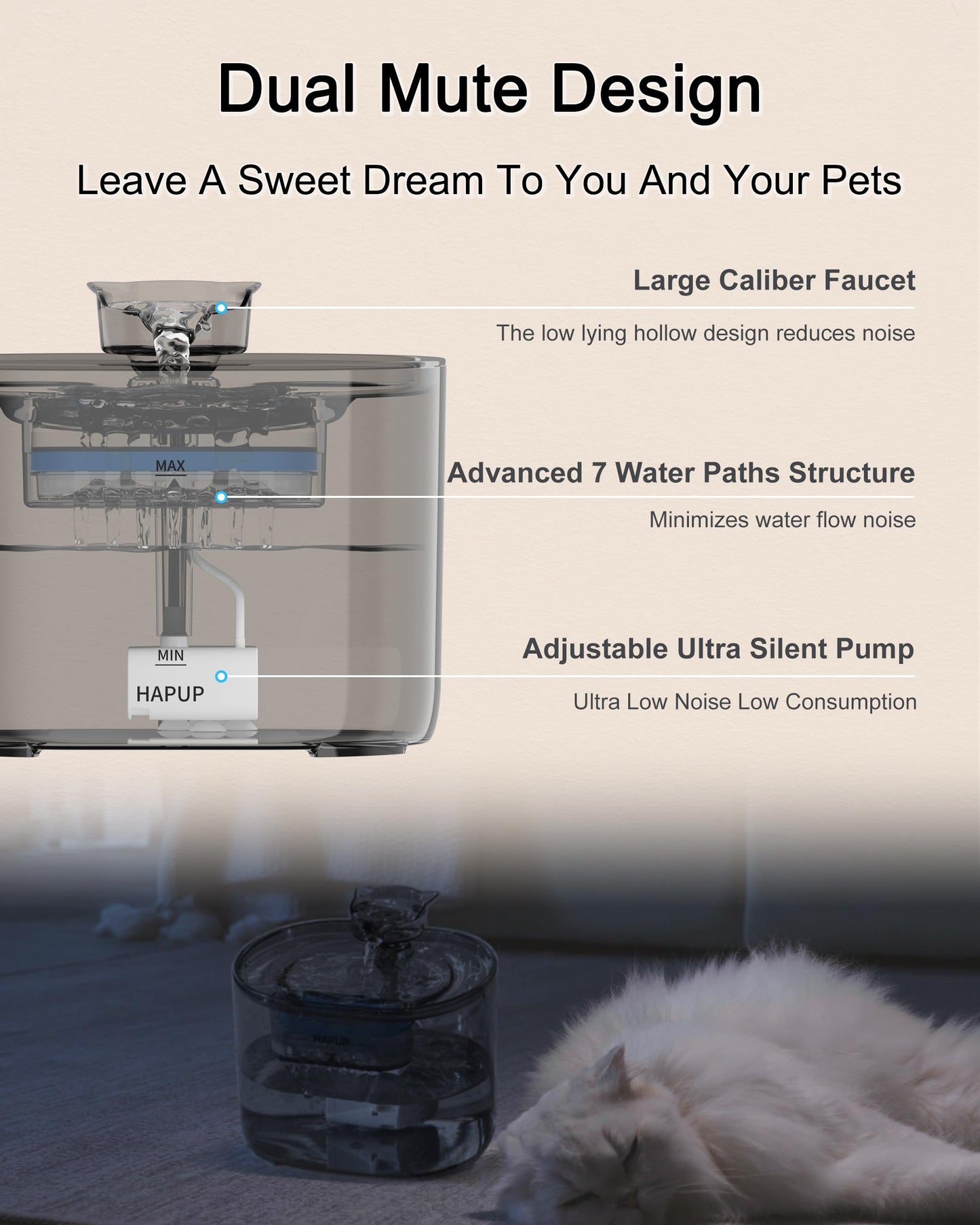 HAPUP Fuente para Gatos Bebedero Gatos Automático Silenciosa 2,2L Fuente Gato con 2 Modos de Flujo Agua Filtración Quíntuple Bomba de Agua Adaptador UE Cepillo y Filtro Fuente Gatos