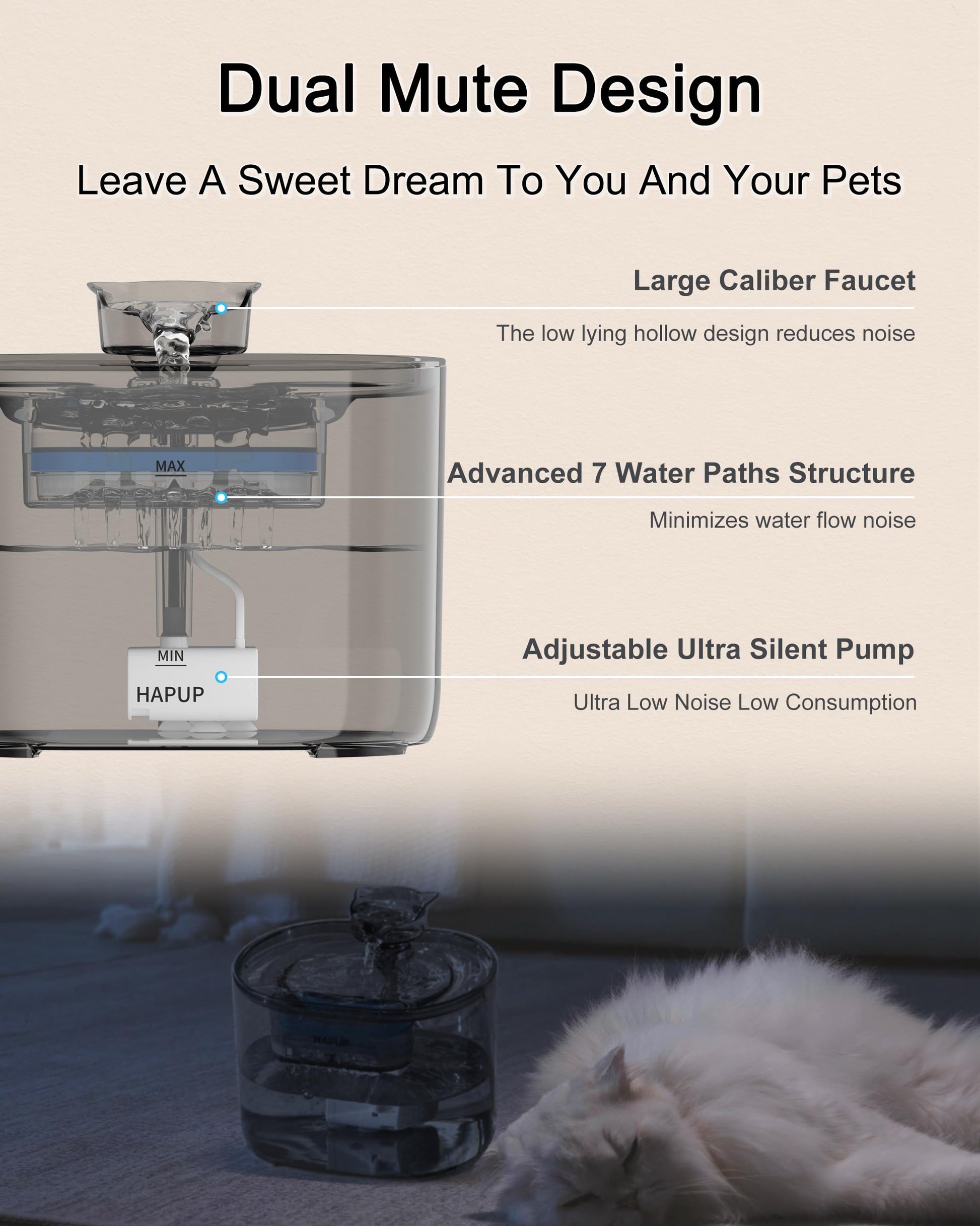 HAPUP Fuente para Gatos Bebedero Gatos Automático Silenciosa 2,2L Fuente Gato con 2 Modos de Flujo Agua Filtración Quíntuple Bomba de Agua Adaptador UE Cepillo y Filtro Fuente Gatos