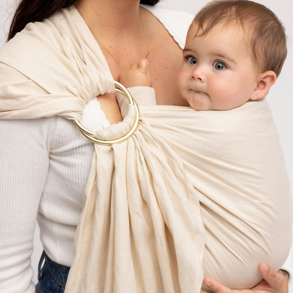 WildBird - Portabebés con correa de anillo - 0-36 meses (hasta 35 libras) - Anillo estándar (74 pulgadas) gorrión y anillo negro - Transporte frontal, cadera o espalda, ajuste ajustable, lino natural