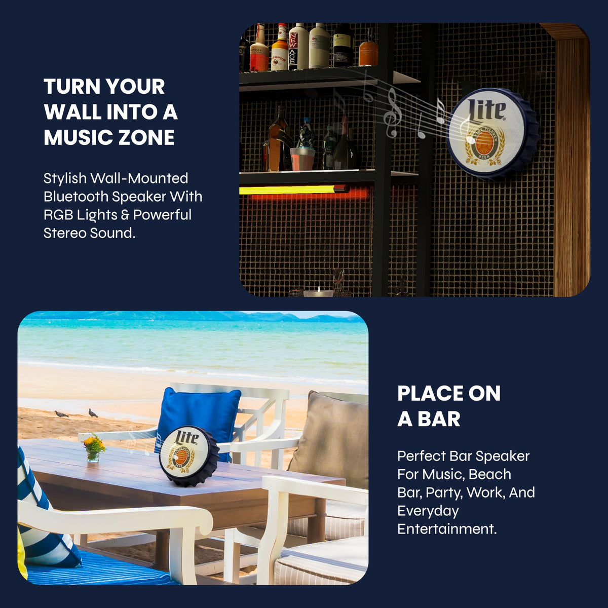 Altavoz Bluetooth Miller Lite Azul con Luz que Cambia de Color y Soporte