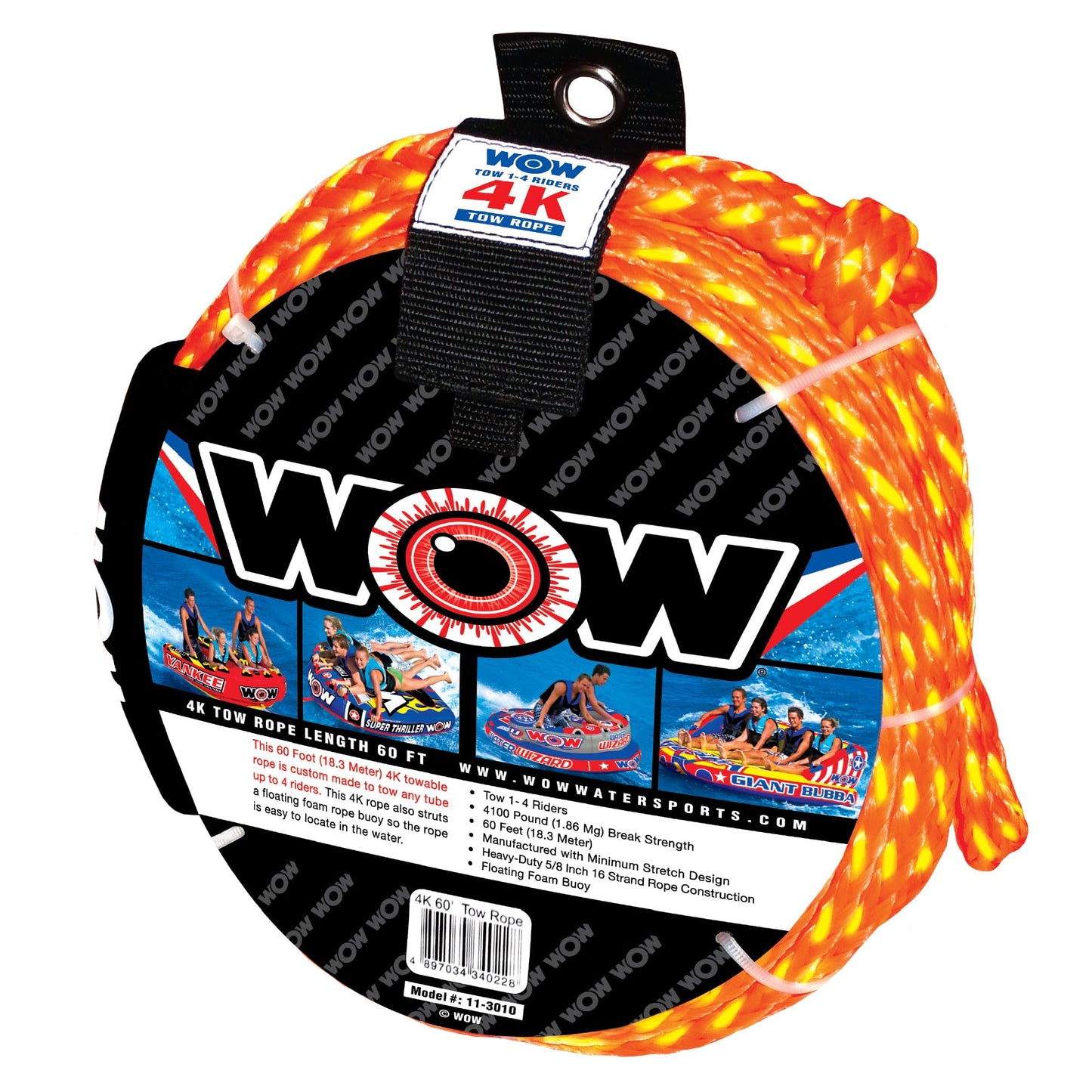 Cuerda de Remolque WOW Sports World of Watersports 4k con Boya de Espuma Flotante de 60 Pies para navegación