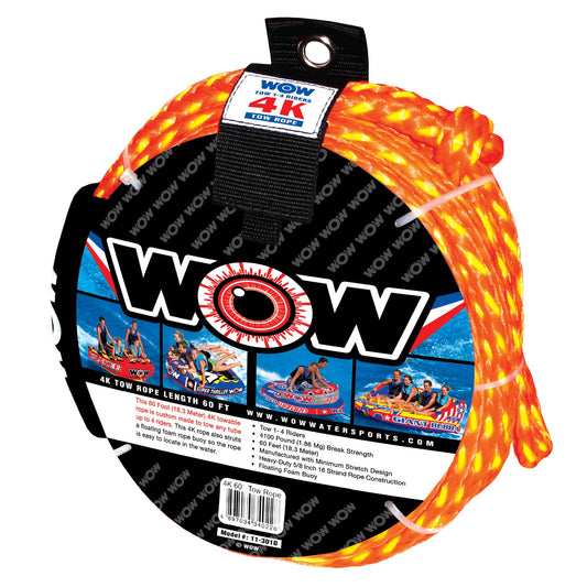 Cuerda de Remolque WOW Sports World of Watersports 4k con Boya de Espuma Flotante de 60 Pies para navegación