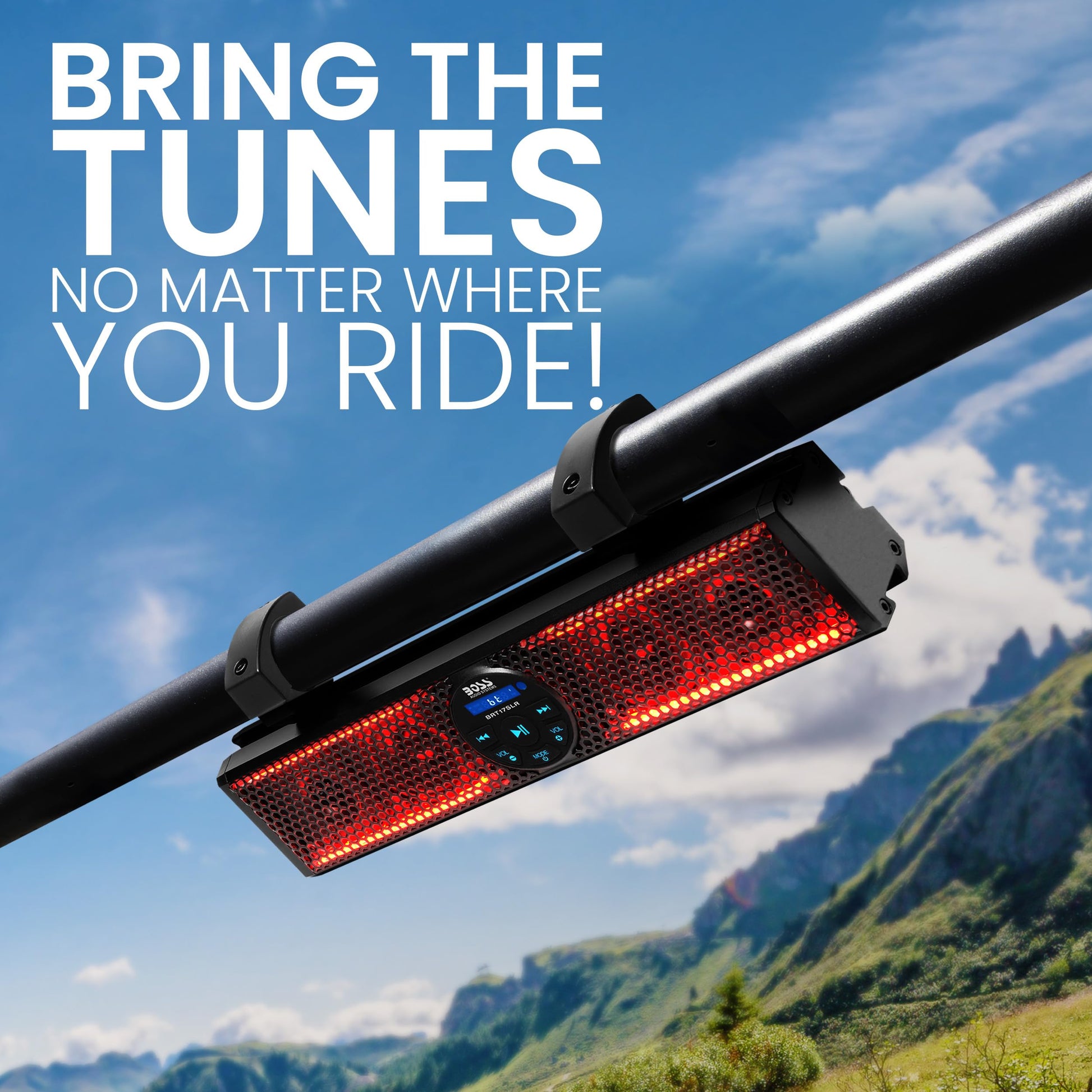 BOSS Audio Systems BRT17SLR - Barra de Sonido para ATV UTV, 17 Pulgadas de Ancho, Altavoces de 3 Pulgadas, tweeters de 1 Pulgada, Rango Completo, IPX5 Resistente a la Intemperie, Bluetooth
