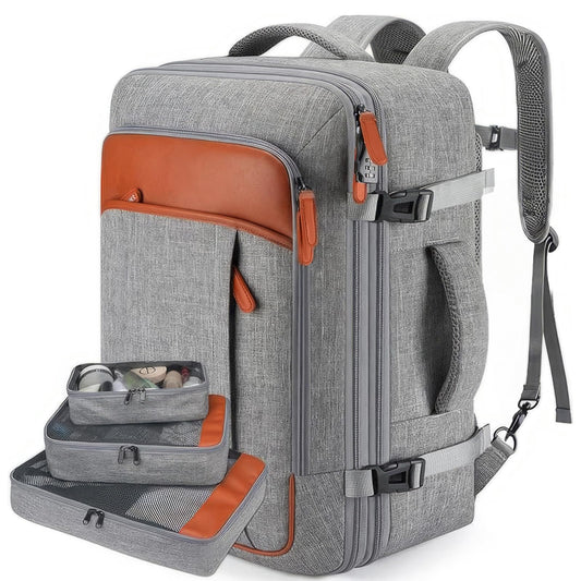 Mochila de Viaje 40L Avion Gris Resistente al Agua con Cubos de Embalaje para Hombres y Mujeres