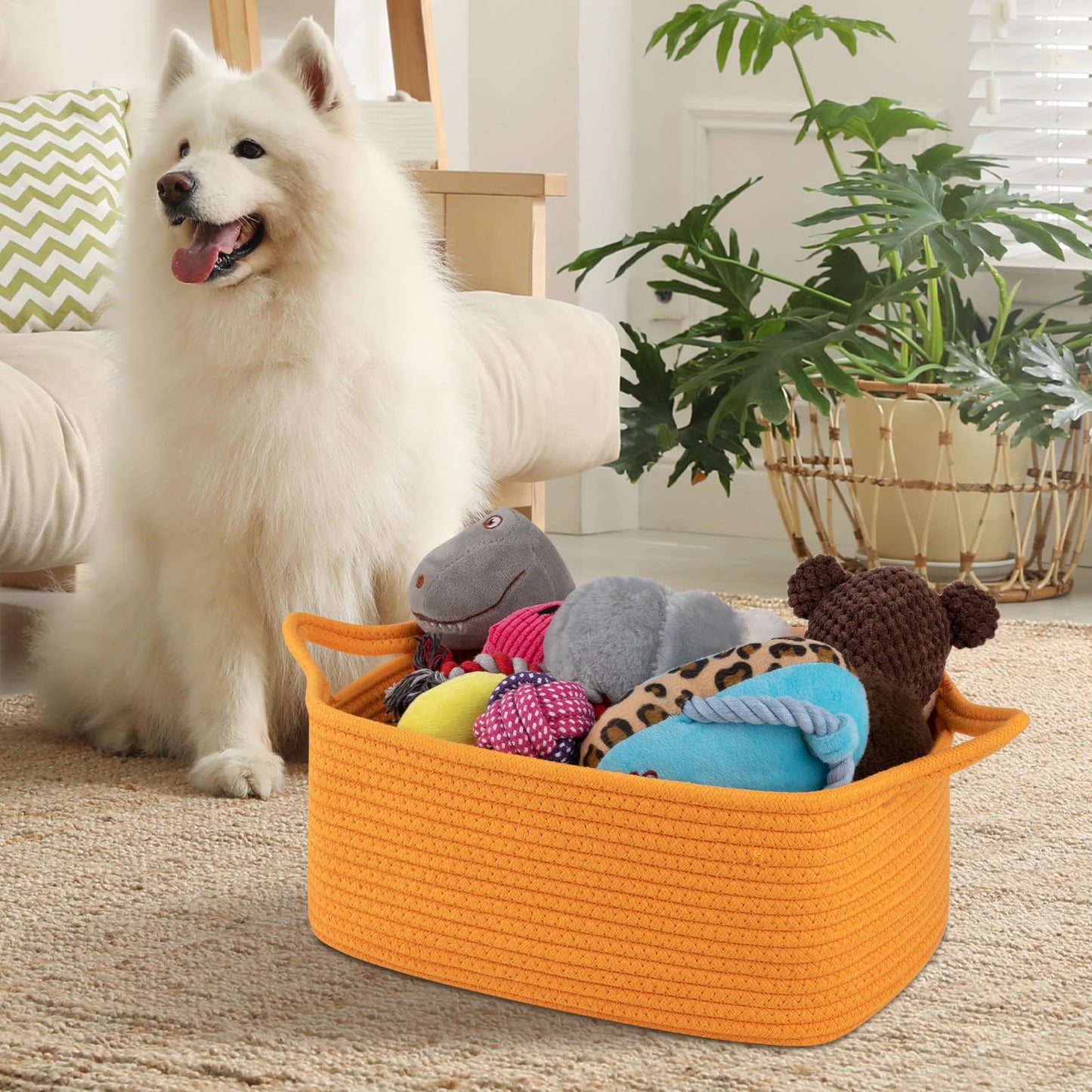 OIAHOMY - Cesta de regalo vacía con bolsas de regalo y cintas, cesta de cuerda para baby shower, cesta de almacenamiento con asas para guardería, cesta de juguetes para mascotas, color naranja