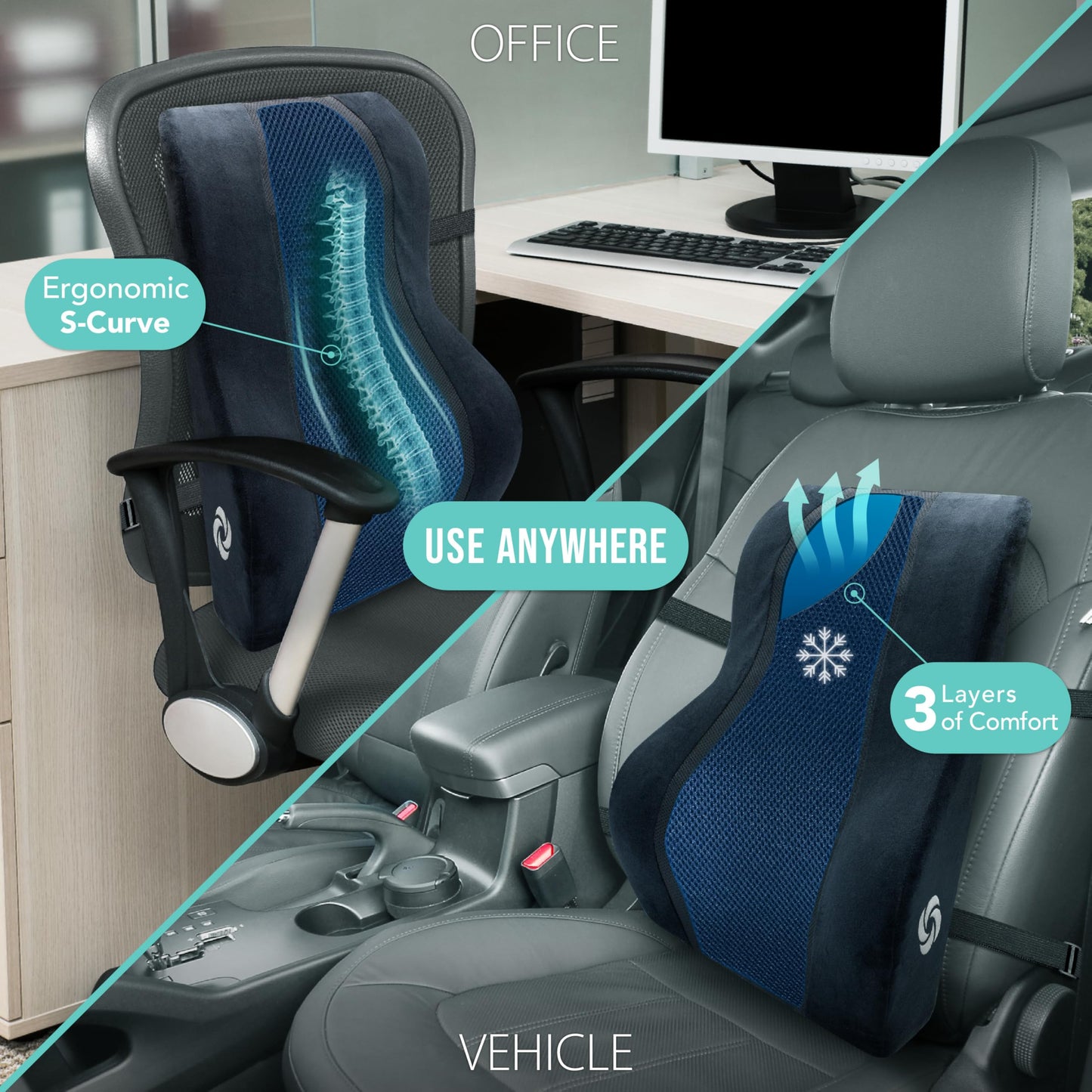 Cojín Soporte Completo de Espalda Samsonite con Gel Refrigerante y Espuma Viscoelástica de Grado Prémium en Felpa Suave