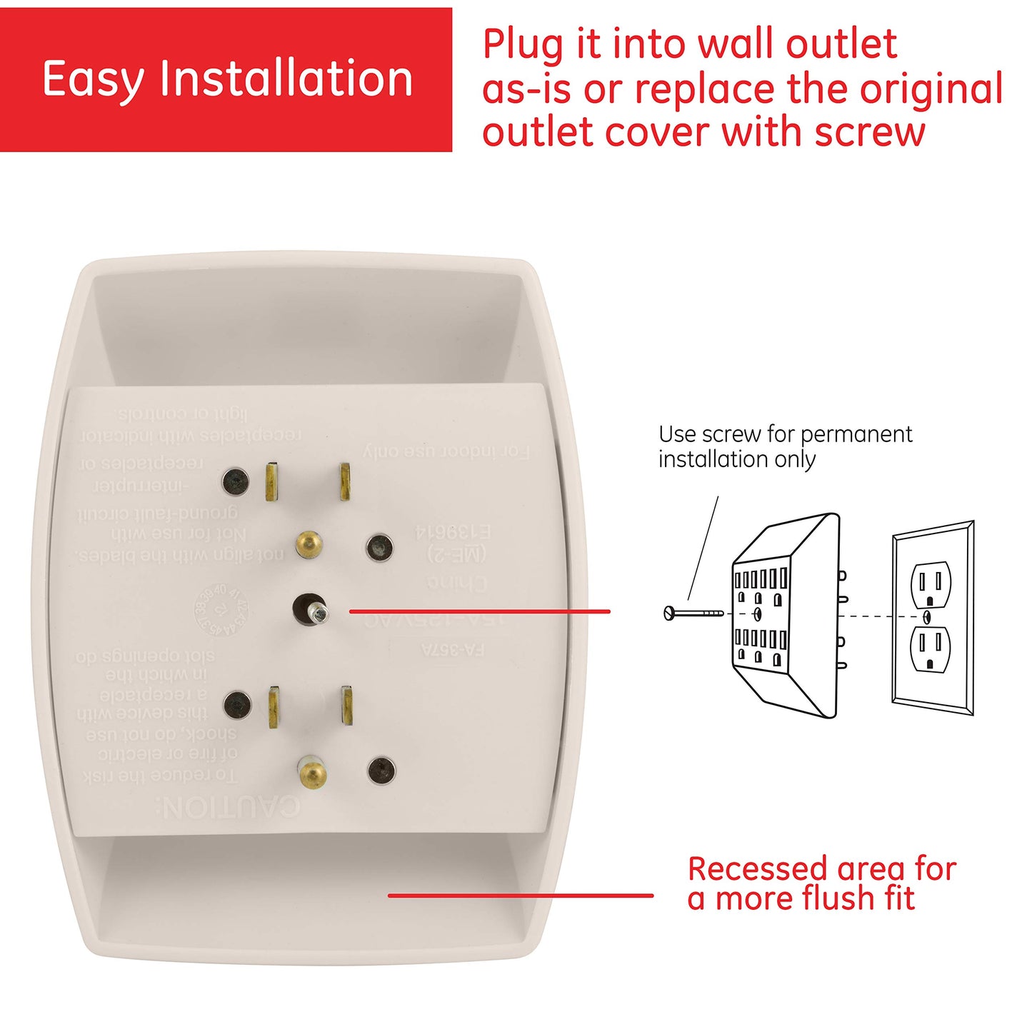 GE Adaptador de Tierra para pared con 6 enchufes Ivory