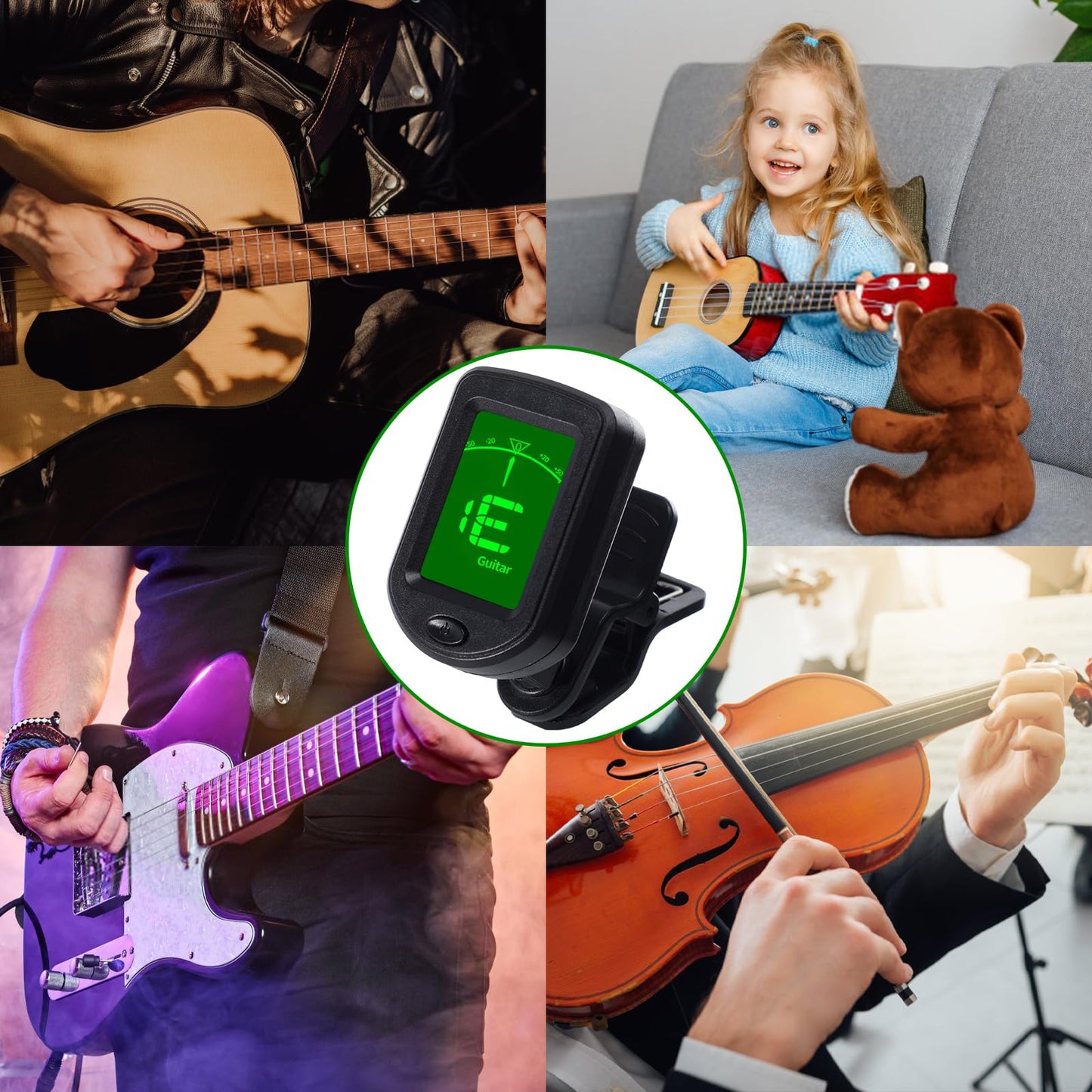 Afinador de Guitarra, Afinador de Guitarra con Pantalla LCD, Afinador Electrónico con Clip para Guitarra Acústica, Guitarra Eléctrica, Violín, Recargable (Afinador de Guitarra(recargabilidad))