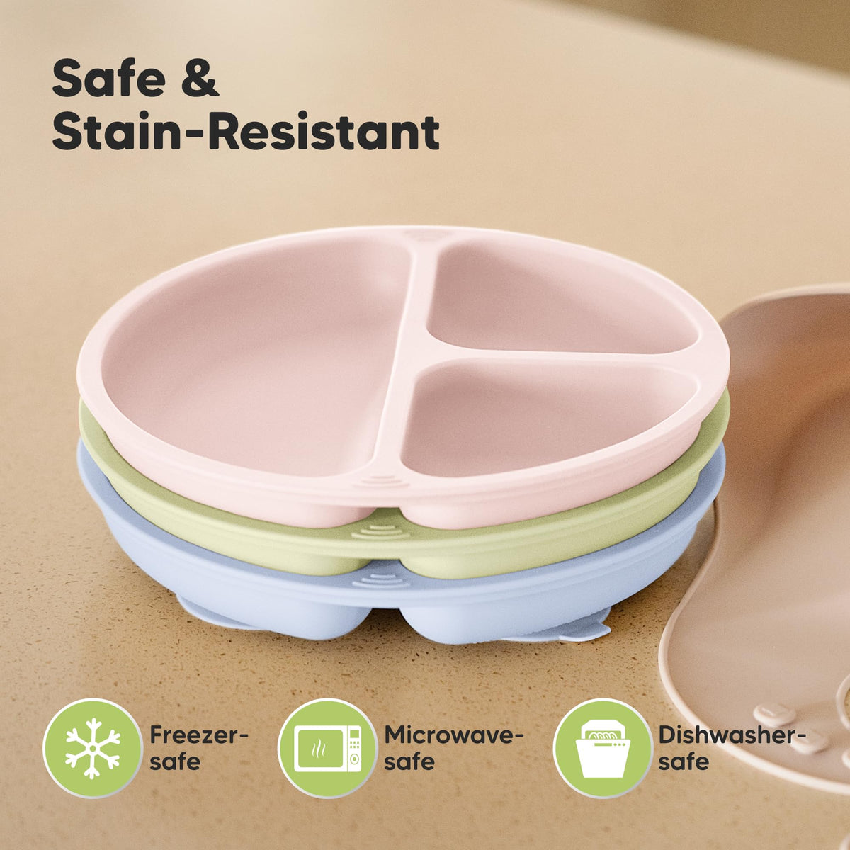 Placas de succión para bebés, niños pequeños, 100% silicona, placas para bebés divididas con succión, placas de silicona para bebés, sin BPA, aptas para microondas (lluvia)
