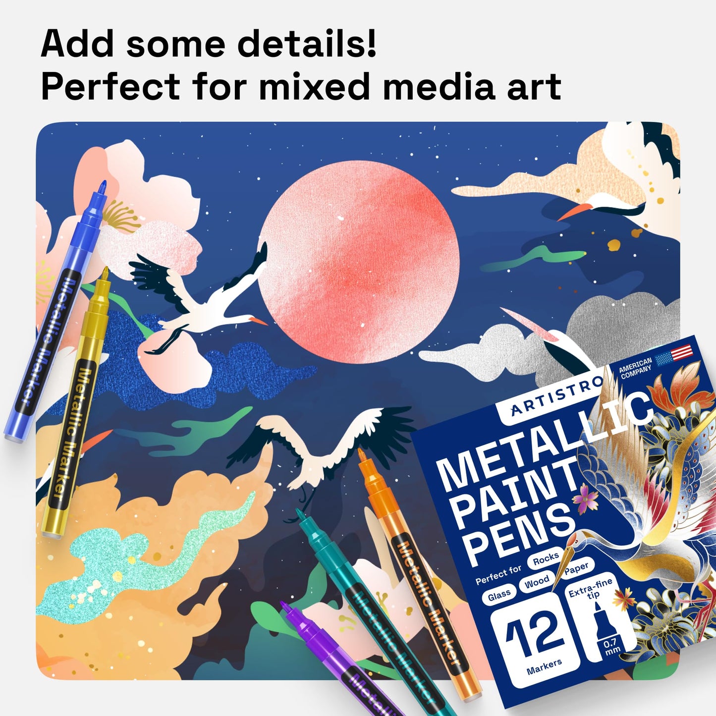 ARTISTRO - Bolígrafos metálicos para pintura de roca, piedra, cerámica, vidrio, madera, tela, guijarros, diarios de álbumes de recortes, álbumes de fotos, tarjetas Juego de 12 marcadores de pintura