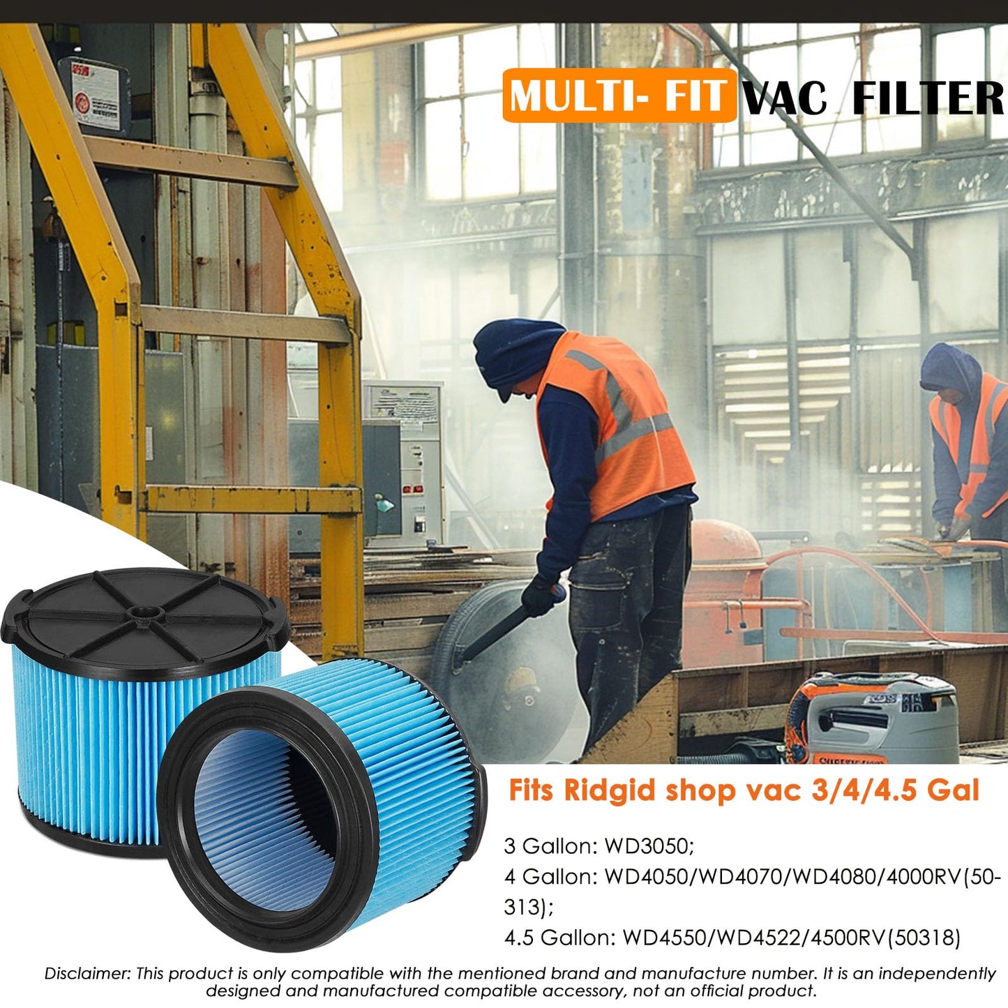 LVJUSEN VF3500 Filtro de repuesto para Ridgid Shop Vaccum, 26643 Filtro de polvo fino para aspiradoras portátiles de 3/4/4.5 galones, reemplaza WD40700, WD30500-2 unidades