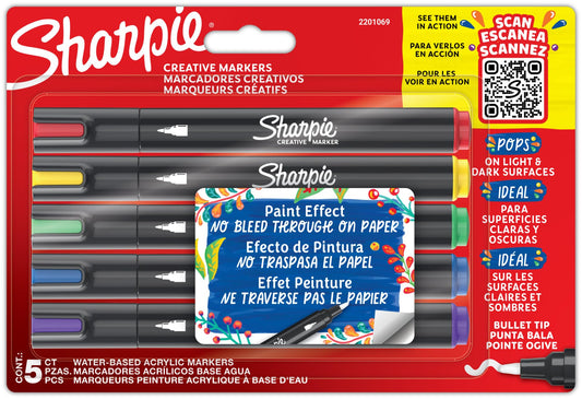 Marcadores Acrílicos Sharpie Colores Surtidos Punta Pincel 5 Piezas