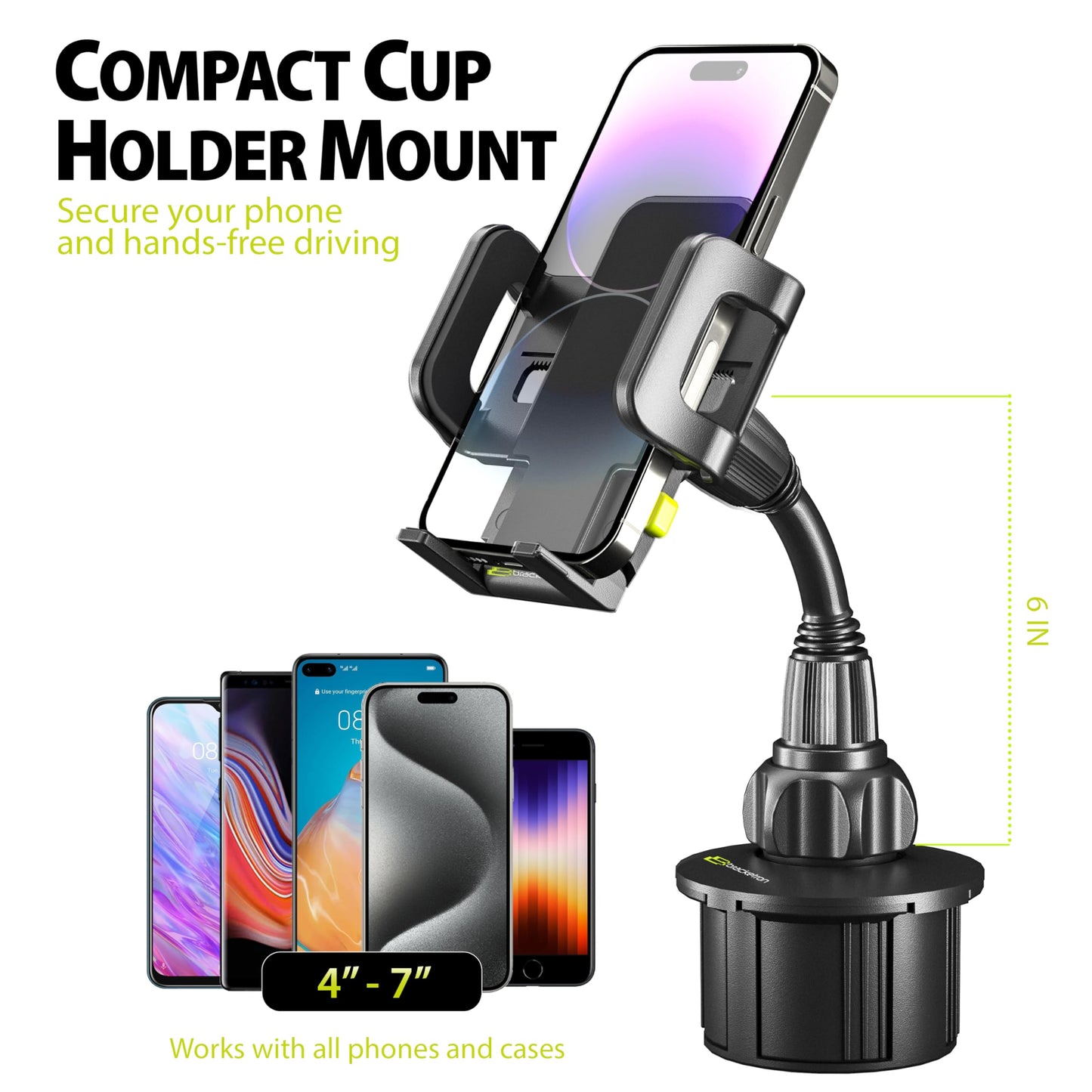 Bracketron - Soporte Universal para Coche TekGrip, Compatible con iPhone X 8 Plus 7 SE 6S 6 5S 5 Samsung Galaxy S9 S8 S7 S6 S5 Note Google Pixel 2 XL LG Nexus Sony Nokia BT1-661-2, Negro
