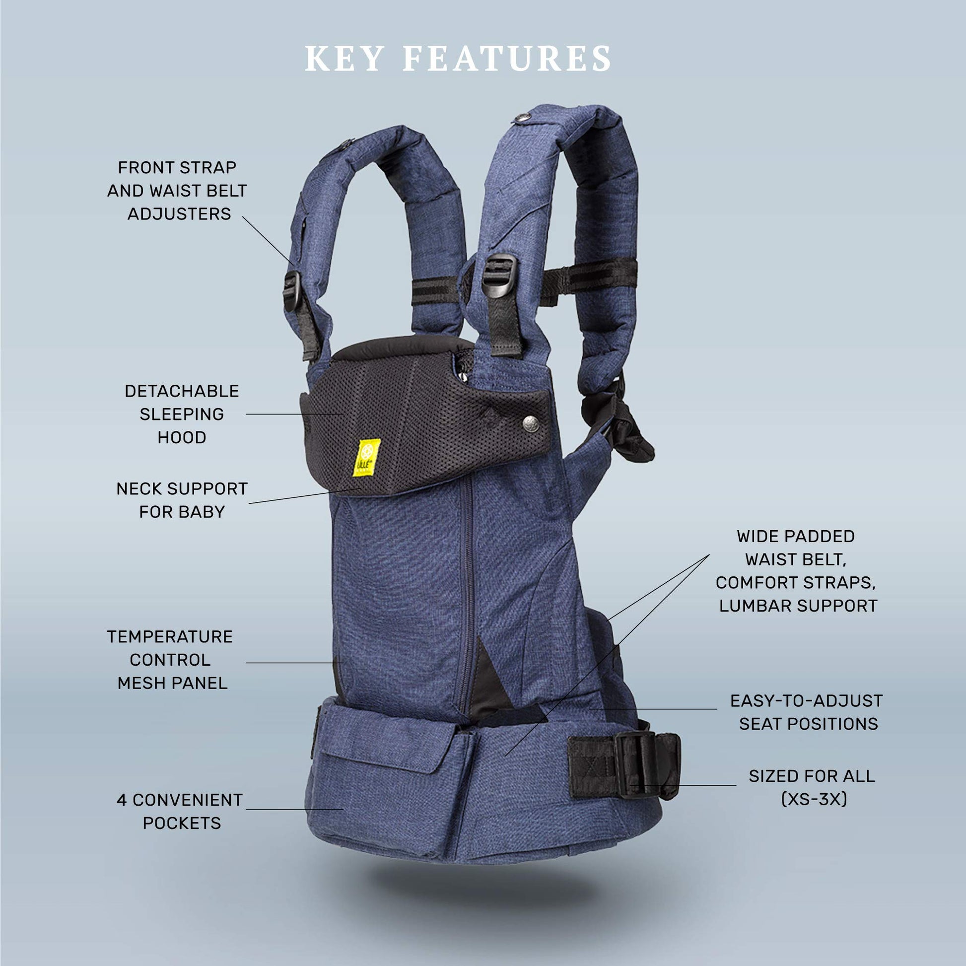LILLEbaby Serenity All Seasons SIX-Position Ergonomic Baby & Child Carrier with Convertible Tote, Black - Cotton