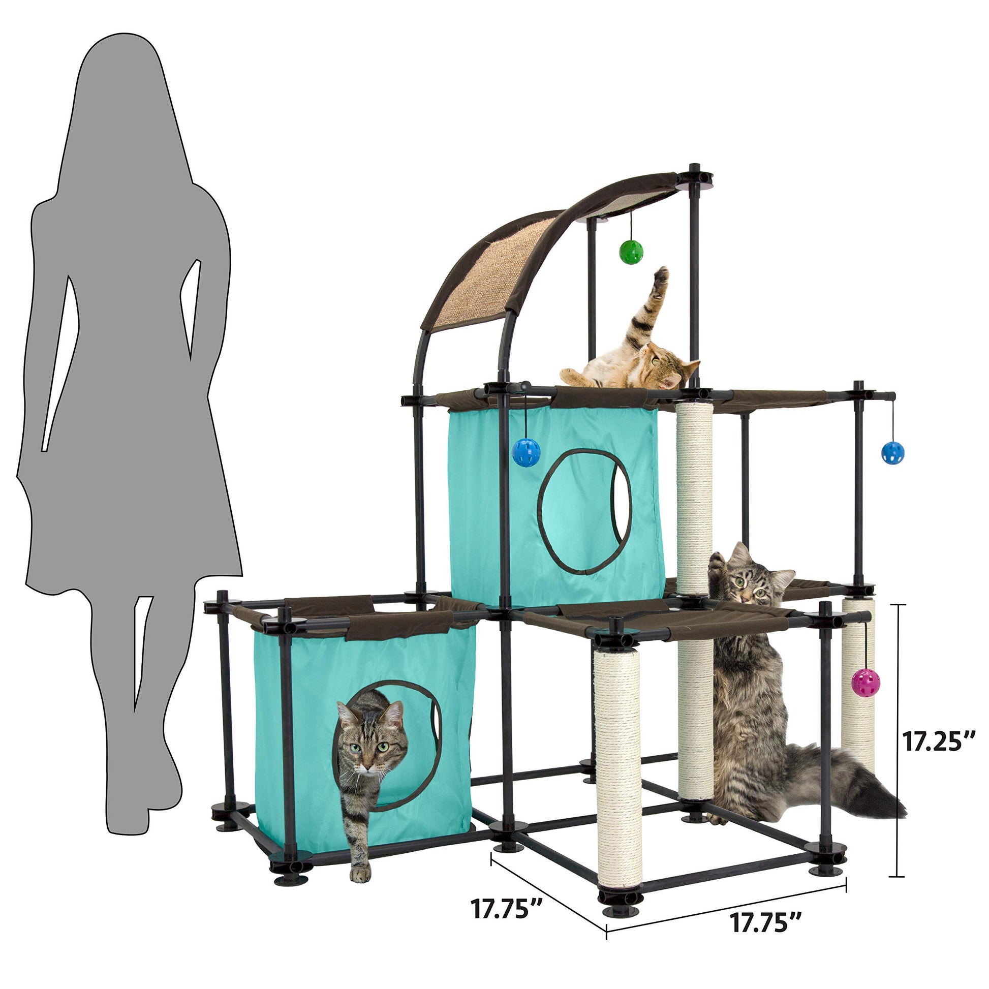 Kitty City Garra de acero Mega Kit muebles para gato, condominio para gato Duplex con juguete, Mega Kit-Green