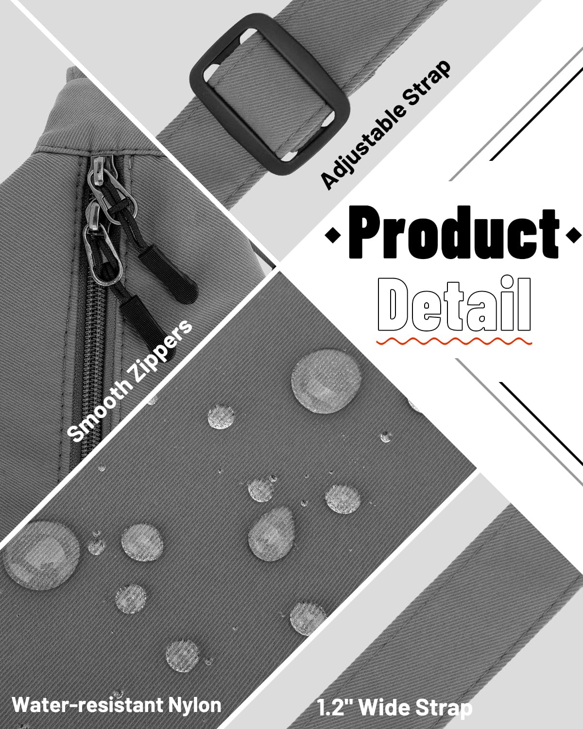 Bolso bandolera pequeño para mujeres y hombres, a la moda, mini bolsa de media luna con correa ajustable, 2 cremalleras bolsa de nailon ligero, Gris, Pequeño, Causal