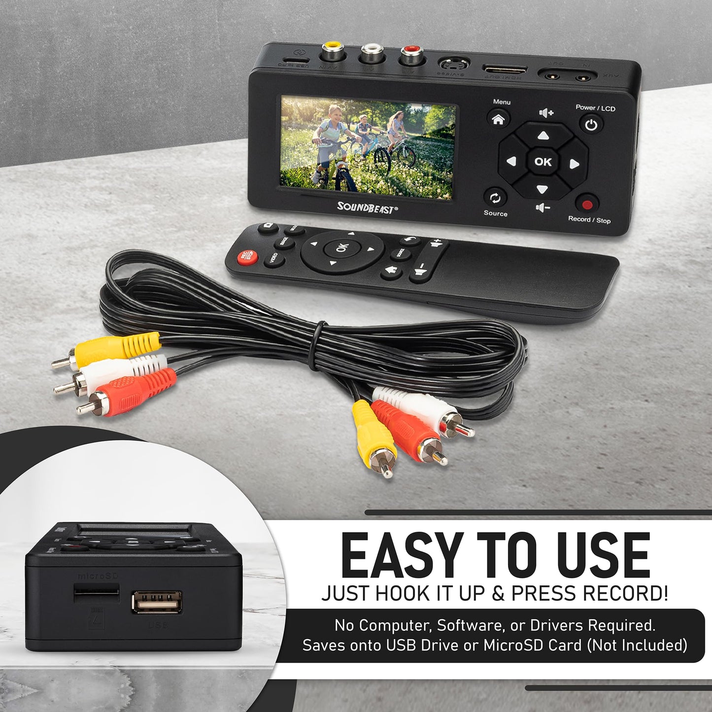 SoundBeast Video Capture Box 2.0 - Grabar vídeo y audio de VCR, VHS, AV, RCA, S-Video, Hi8, videocámara, DVD, reproductores de cinta de cassette, estéreos, tocadiscos