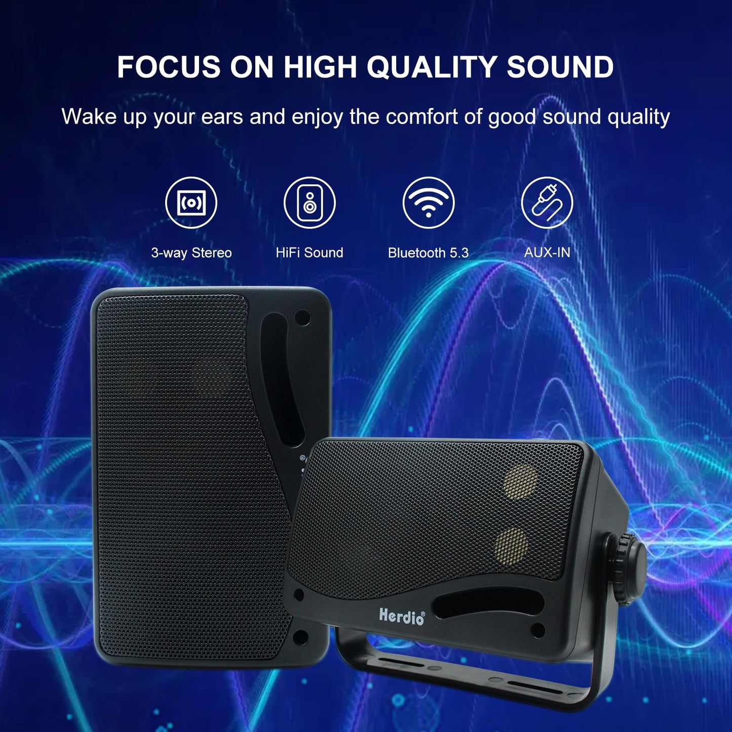 Herdio 3.5 Pulgadas Bluetooth Bocinas para Exterior, 200W Altavoces para Exteriores, Resistente al Agua, Adecuado para el hogar, Patio, Terraza,Patio Trasero (2 Altavoces,Negros)