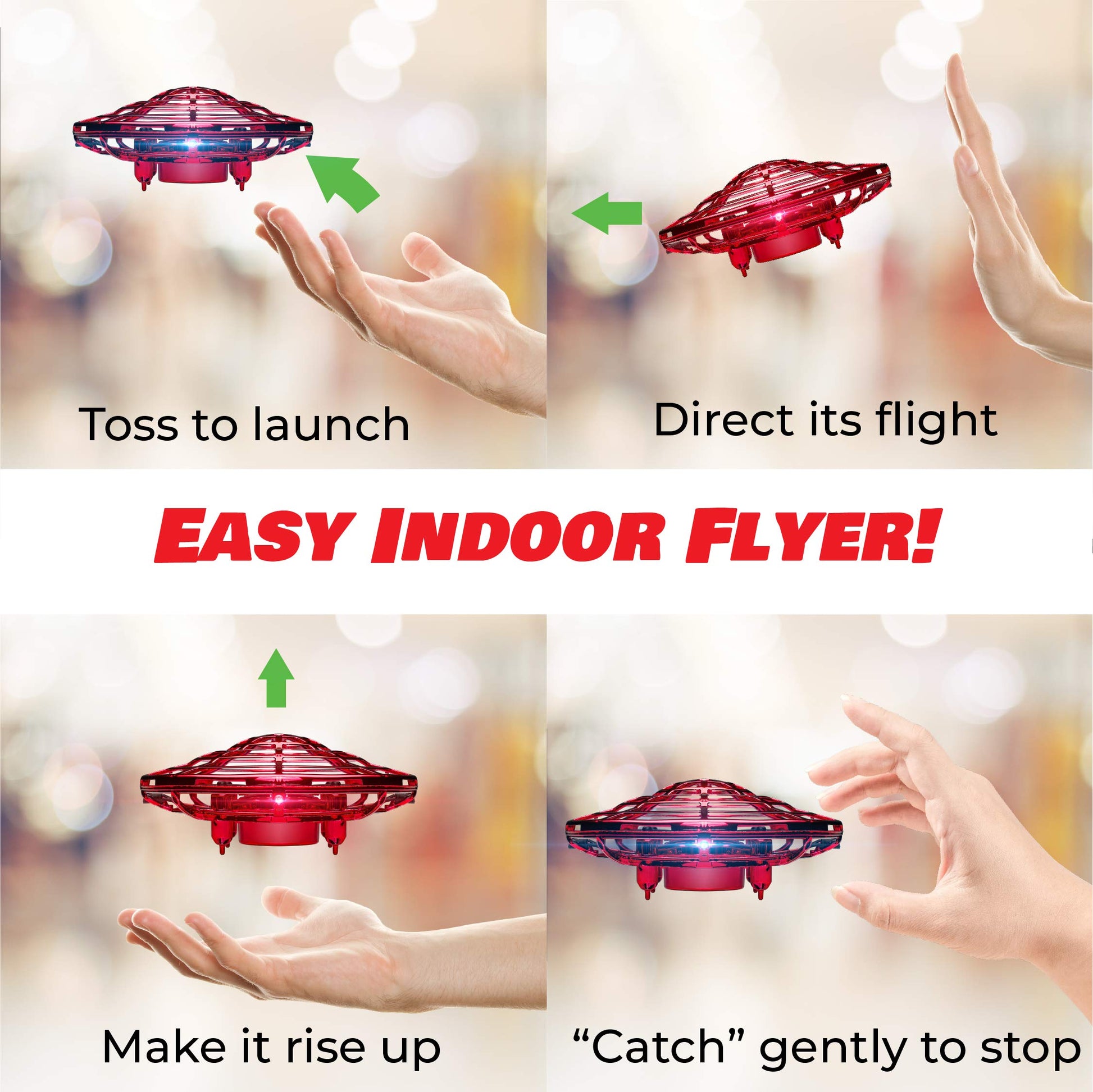 Force1 Scoot - Dron manual para niños o adultos, mini dron con sensor de movimiento manos libres, fácil de interior, pequeño ovni juguete de bola voladora para niños y niñas (rojo)