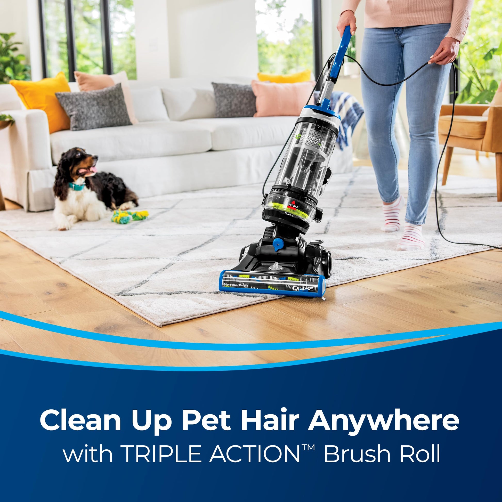 Bissell CleanView - Aspiradora giratoria de rebobinado para Mascotas, con Varilla de liberación rápida, dirección giratoria y rebobinado automático de Cable, 3197A (el Color Puede Variar)