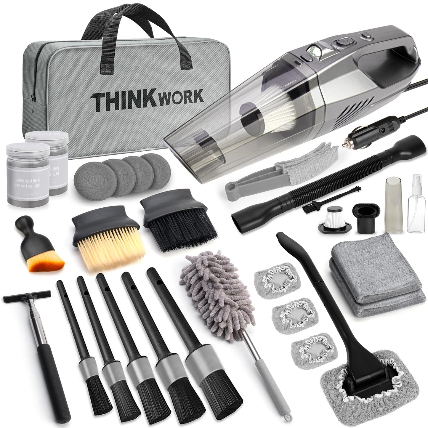 Kit de Limpieza de Coche THINKWORK Gris con Aspiradora de Mano de Alta Potencia para Hombre