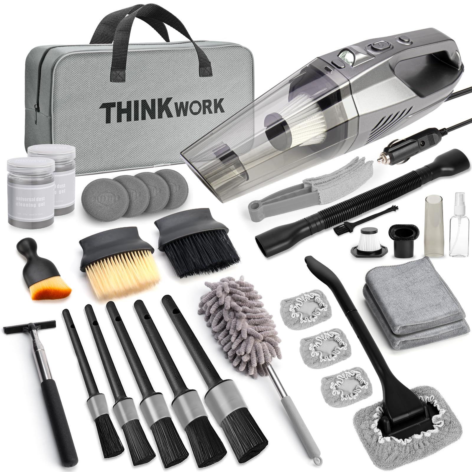 Kit de Limpieza de Coche THINKWORK Gris con Aspiradora de Mano de Alta Potencia para Hombre