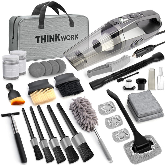 Kit de Limpieza de Coche THINKWORK Gris con Aspiradora de Mano de Alta Potencia para Hombre