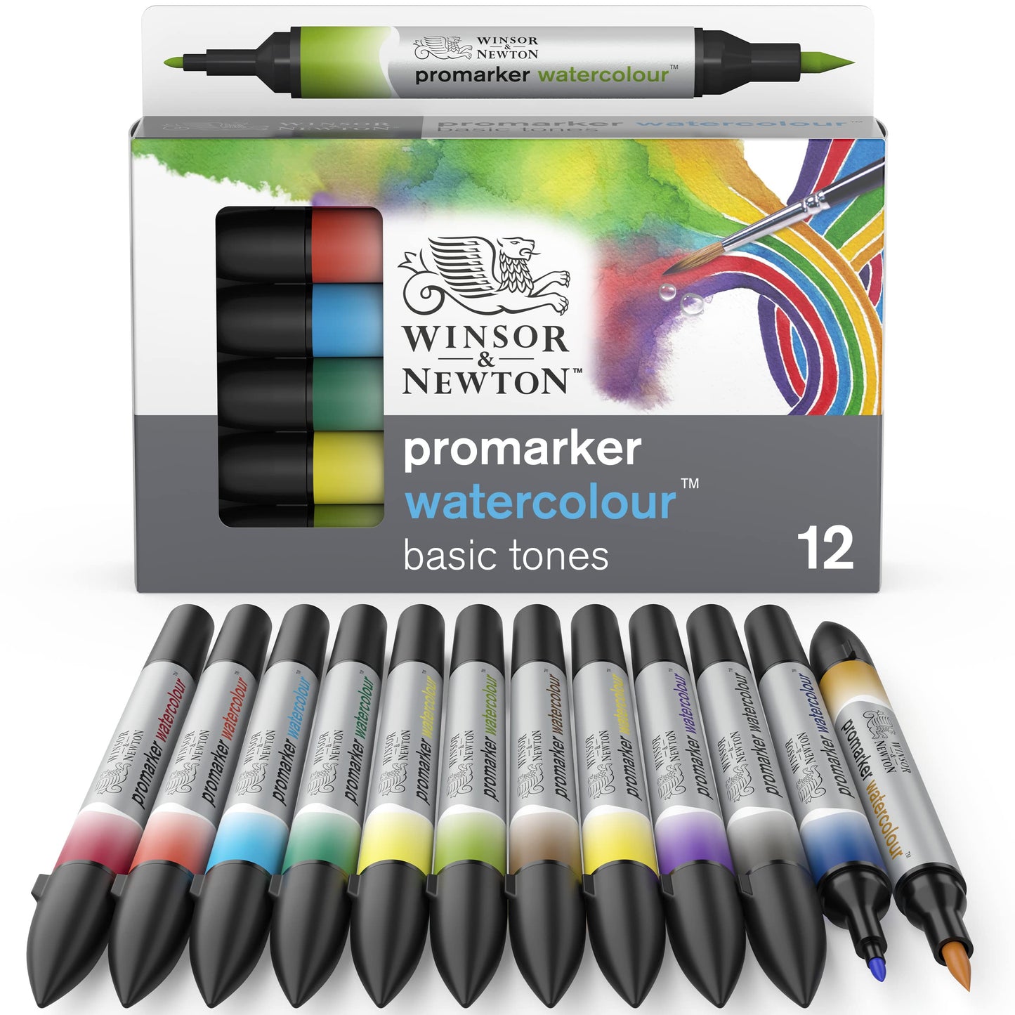 Winsor & Newton 290165 Promarker - Rotulador de acuarela, juego de 12, tonos básicos, 12 unidades
