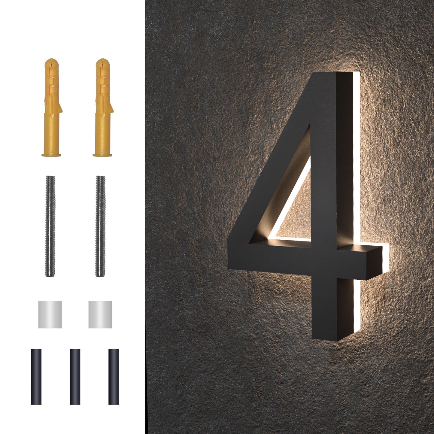 Números de Casa LED MIDIT Acero Inoxidable Acrílico Retroiluminados 7 Pulgadas Impermeables